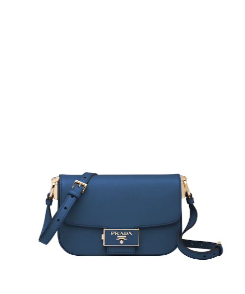 Prada Emblème Saffiano Leather Crossbody Bag for Women - Blue Luxury Designer Handbag for Work, Travel & Evening Events