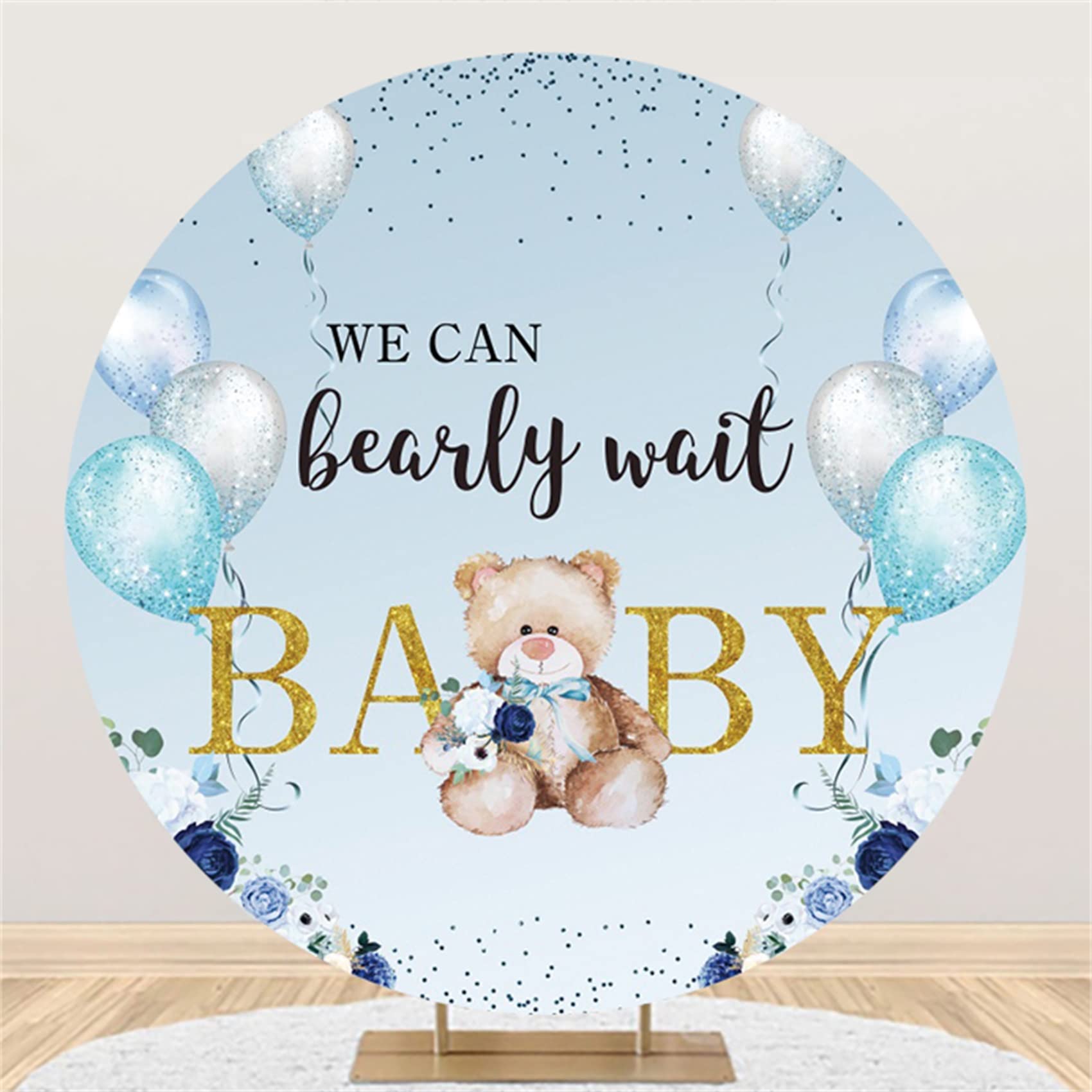 Yeele 6x6ft Bear Baby Shower Backdrop - Watercolor Sky Blue Balloons & Dots Photography Background for Baby Shower, Birthday Party, Cake Table Decor, Photo Booth Props - Perfect for Baby Boy Celebrations & Nursery Decor