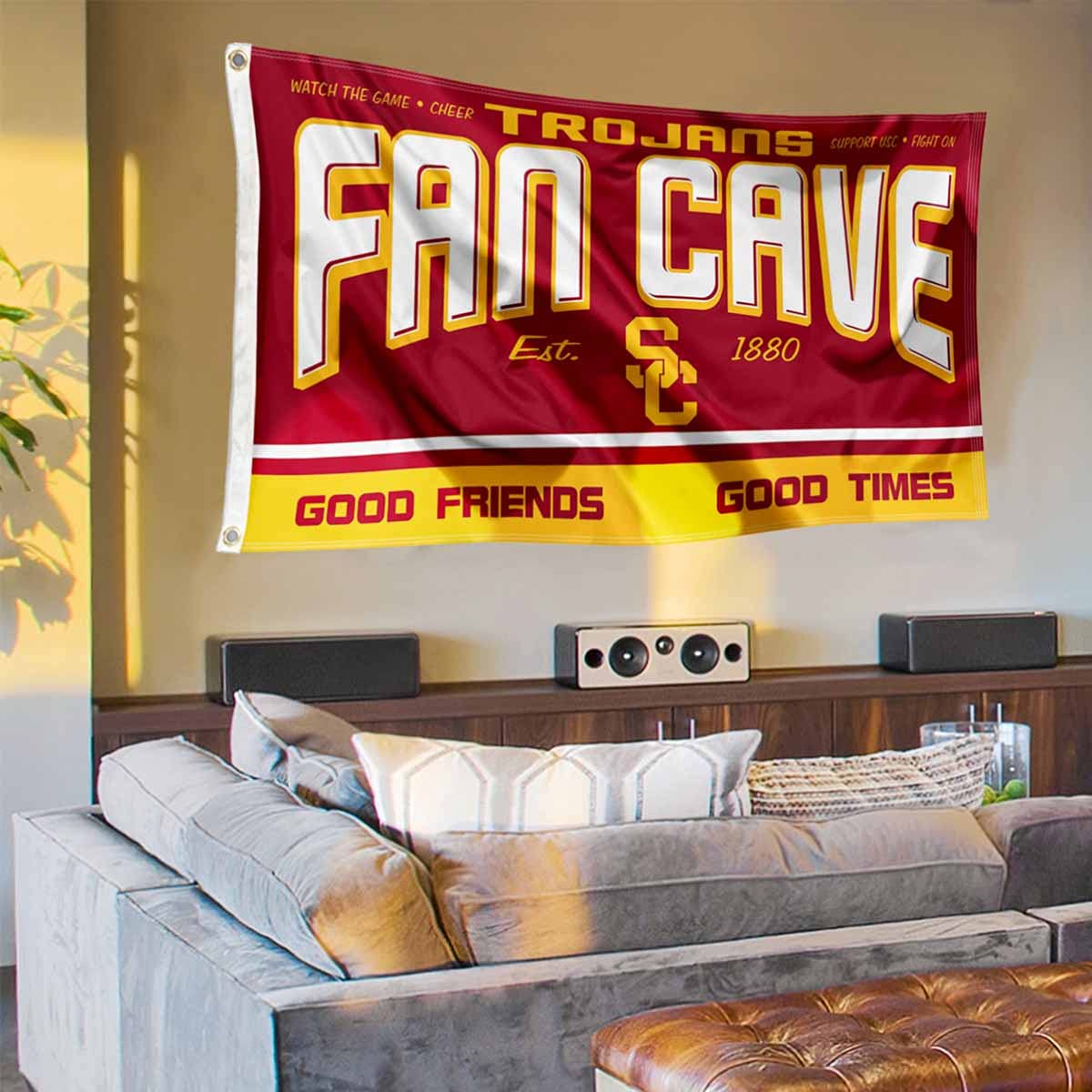 USC Trojans Fan Cave Banner Flag - College Football Game Day Decor for Man Cave, Tailgating & Sports Room - USC Trojans Team Spirit Wall Hanging
