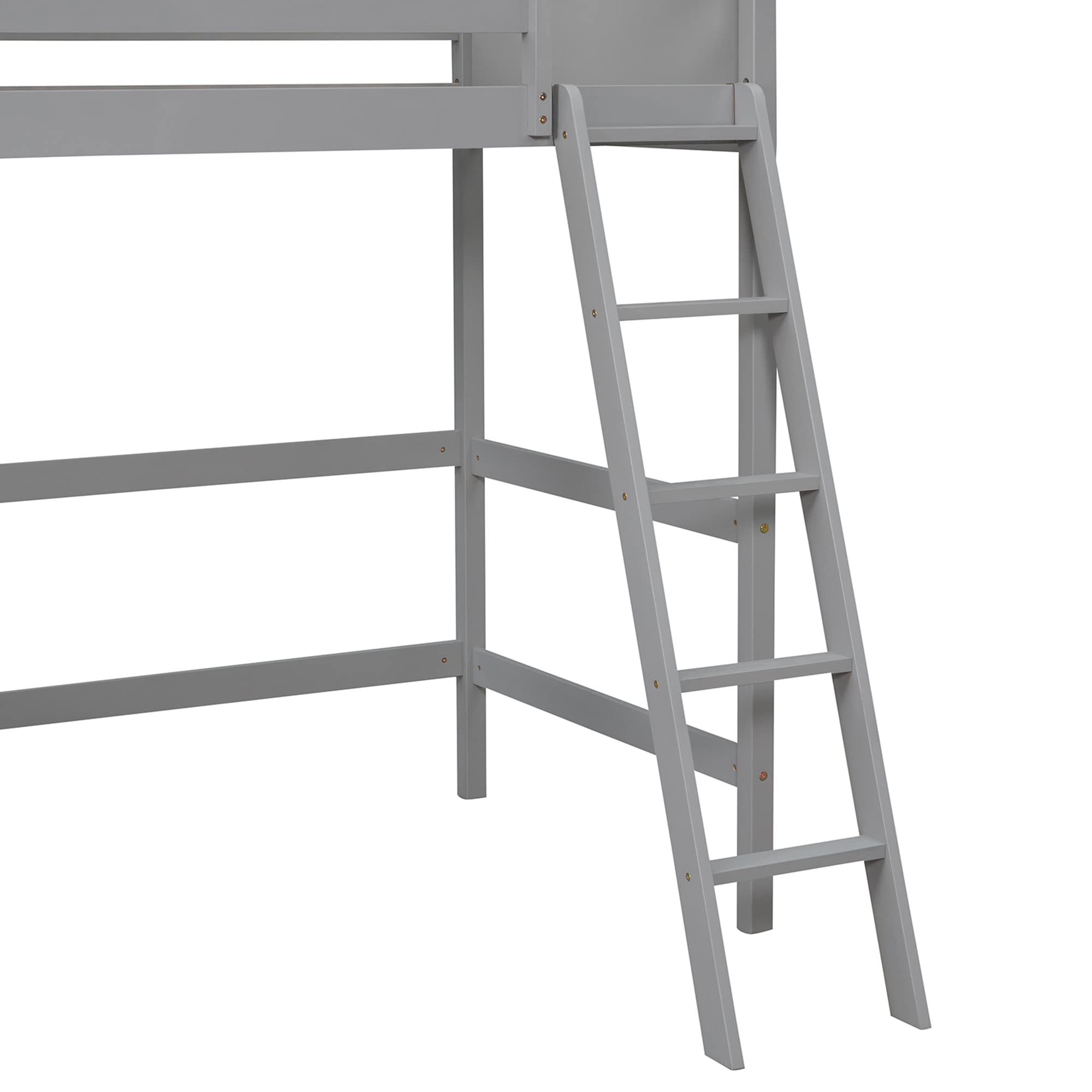 P PURLOVE Twin Loft Bed Frame with Angled Ladder - Sturdy Wooden Loft Bed for Teens, Kids, Boys & Girls - No Box Spring Required (Gray) - Perfect for Small Bedrooms, Dorm Rooms & Space-Saving Kids' Rooms