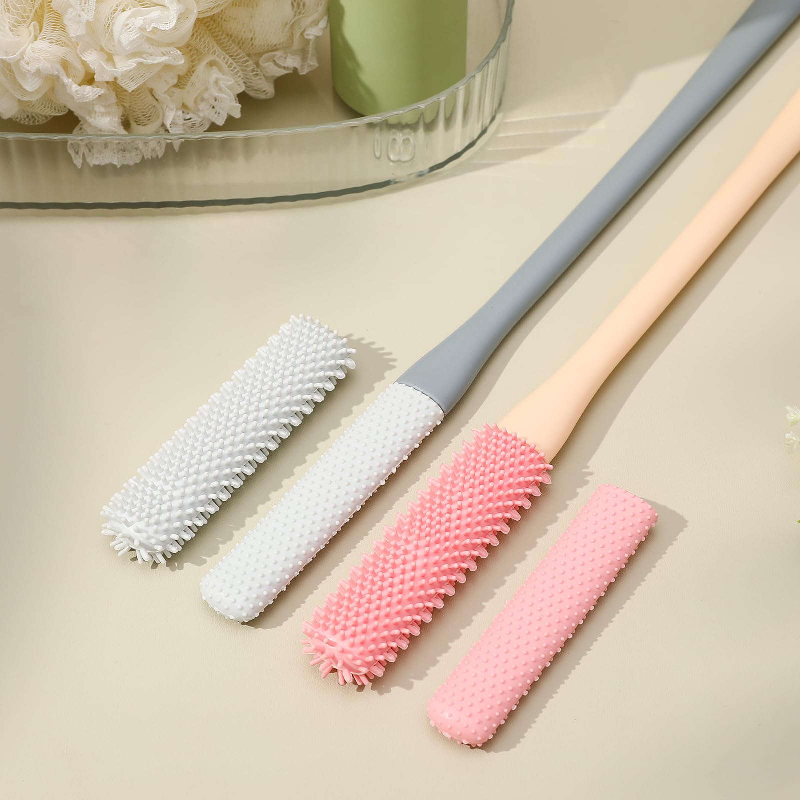 2 Pack Long Handle Toe Cleaning Brush with Silicone Bristles - 15.7