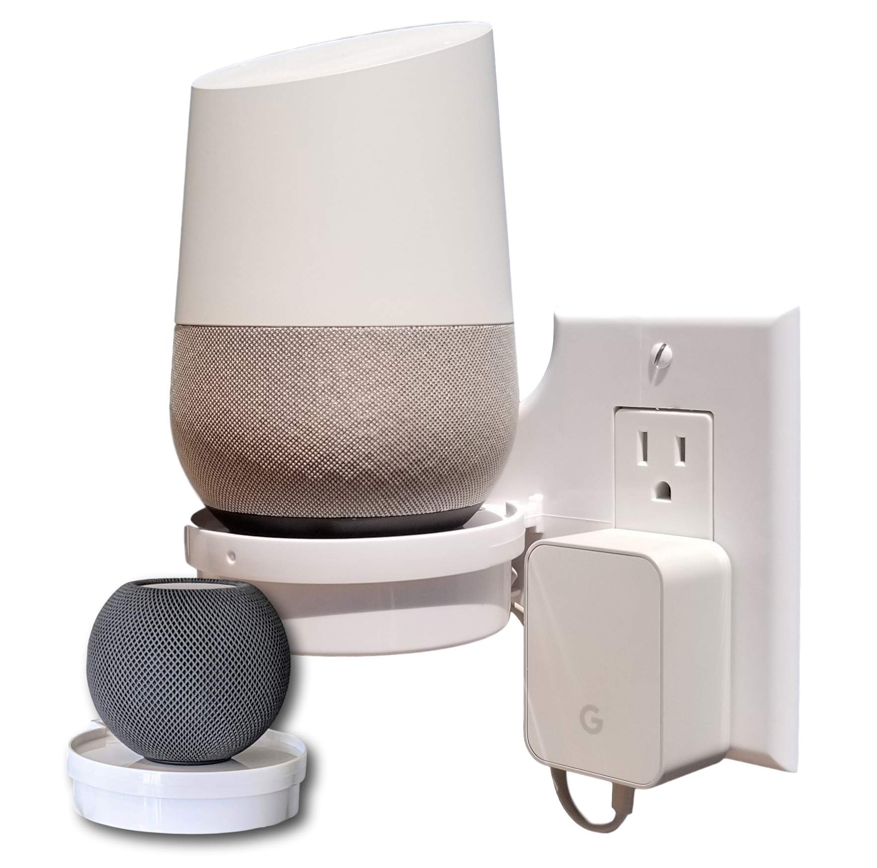 Mount Genie Smart Home Outlet Shelf - Hidden Cord Organizer with Custom Short Cables for Google Home, Nest, Security Cameras & Smart Speakers | Perfect for Clutter-Free Walls & Organized Smart Home Setup