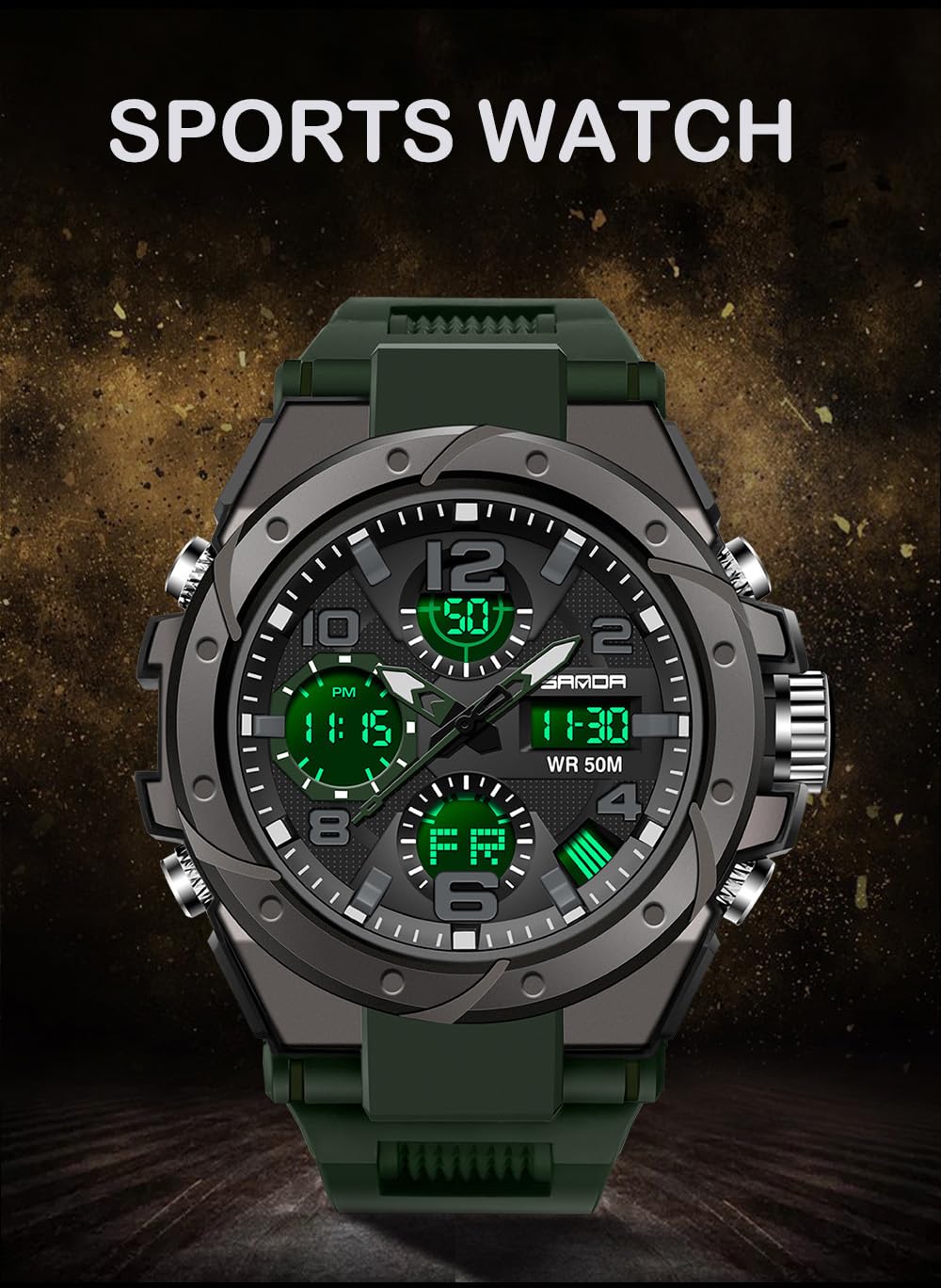 **AIMES Men's Tactical Sports Watch - Waterproof Military Analog Digital Wristwatch with Date, Alarm & Stopwatch - Big Face Design for Outdoor, Hiking, Camping & Adventure Activities**