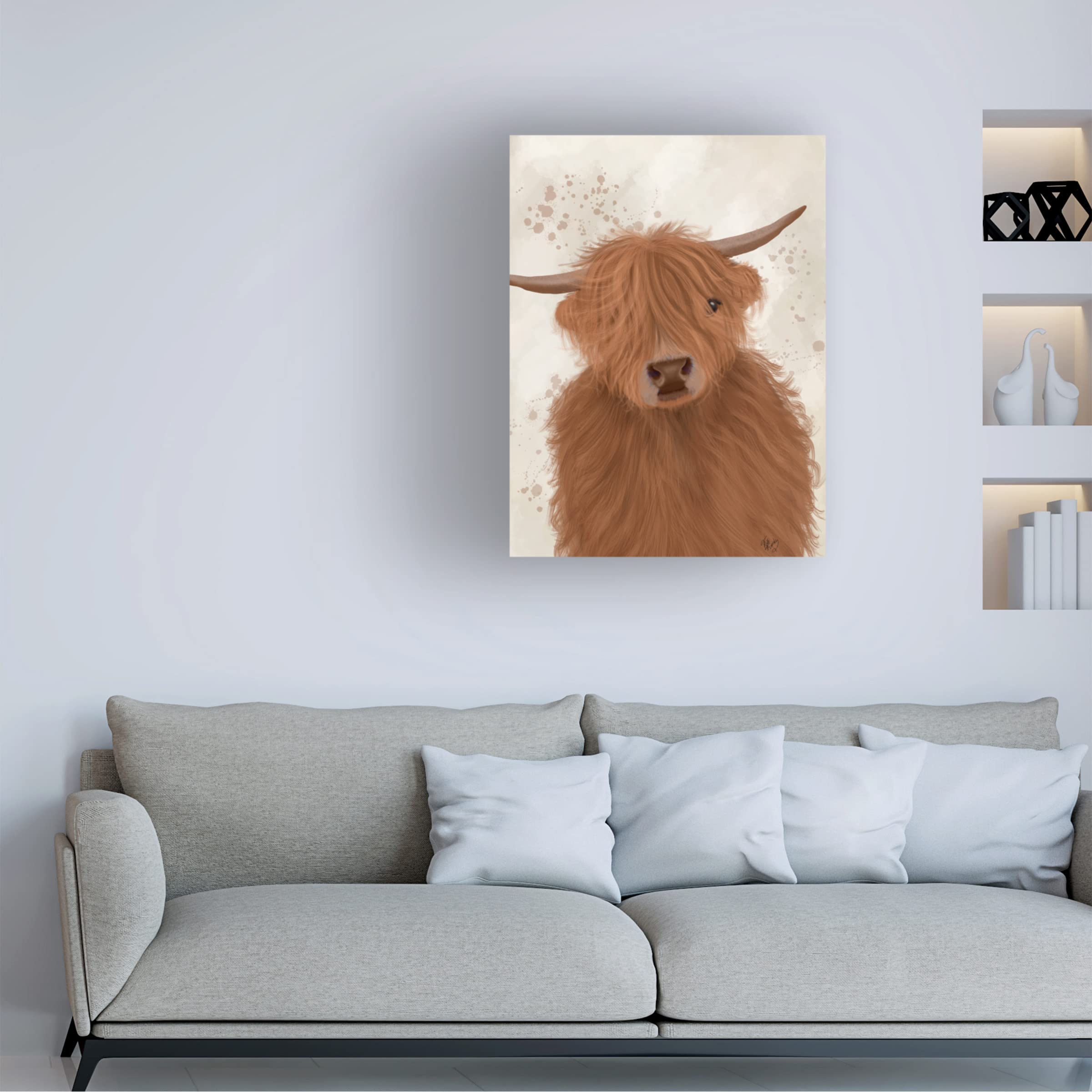 Fab Funky Highland Cow 10 Portrait Canvas Wall Art - Premium Trademark Fine Art Print for Home & Office Decor - Perfect for Living Room, Bedroom, or Gift