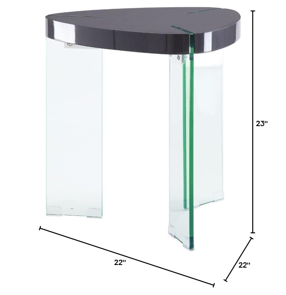 Acme Noland End Table - Gray High Gloss with Clear Glass Top | Modern Side Table for Living Room, Bedroom & Office