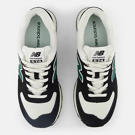 New Balance 574 Classic Sneakers for Men & Women - Black, White & Marsh Green Colorway - Comfortable Running & Casual Walking Shoes for Everyday Wear