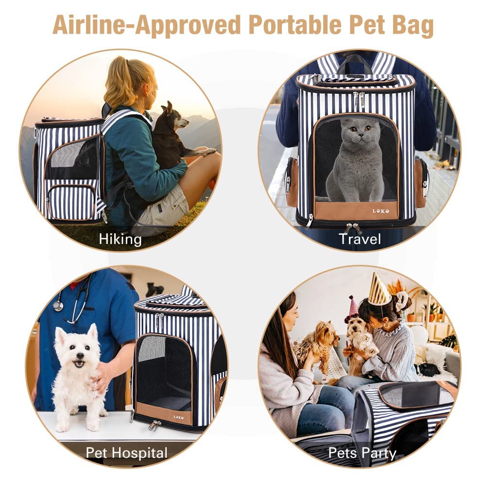 Expandable Cat & Dog Backpack Carrier - Foldable Pet Travel Backpack with Safety Leash for Small Pets | Airplane Approved, Hiking, Outdoor Adventures (Black)