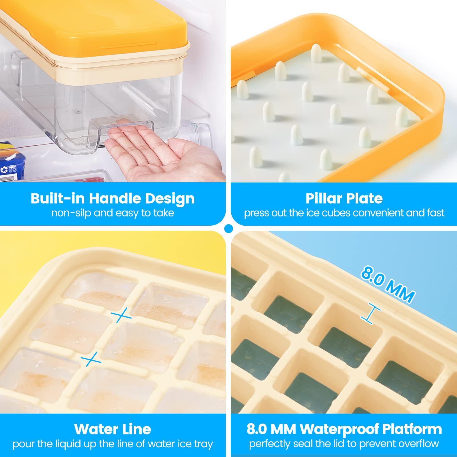 PHINOX Ice Cube Tray with Lid & Storage Bin - 2 Pack Flexible Silicone Freezer Trays Makes 64 Perfect Cubes for Cocktails, Whiskey, Coffee - BPA Free Ice Maker with Scoop & Cover for Home Bars, Parties & Everyday Use