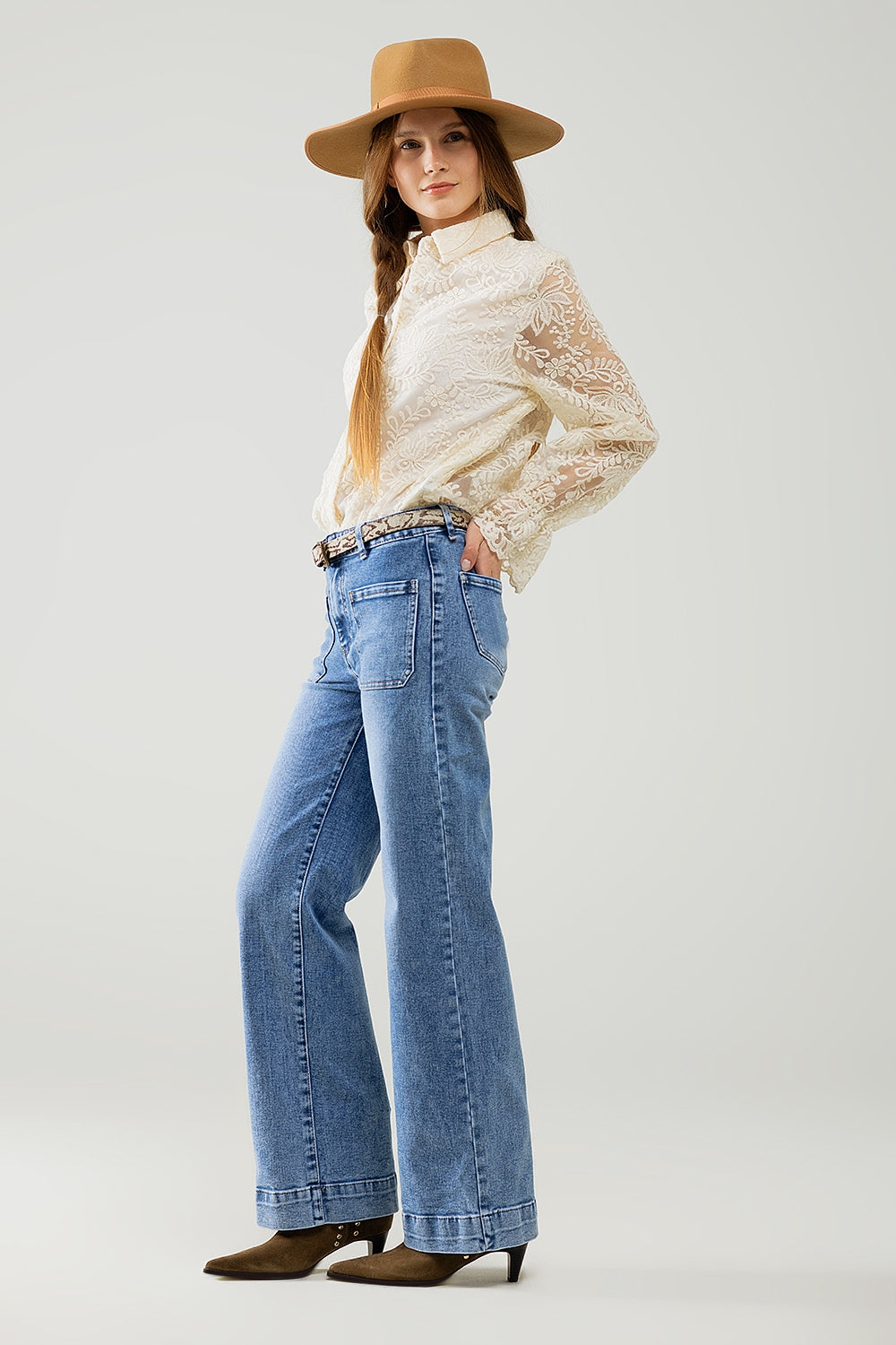 Elegant Beige Lace Romantic Blouse with Puff Sleeves - Perfect for Date Nights & Special Occasions