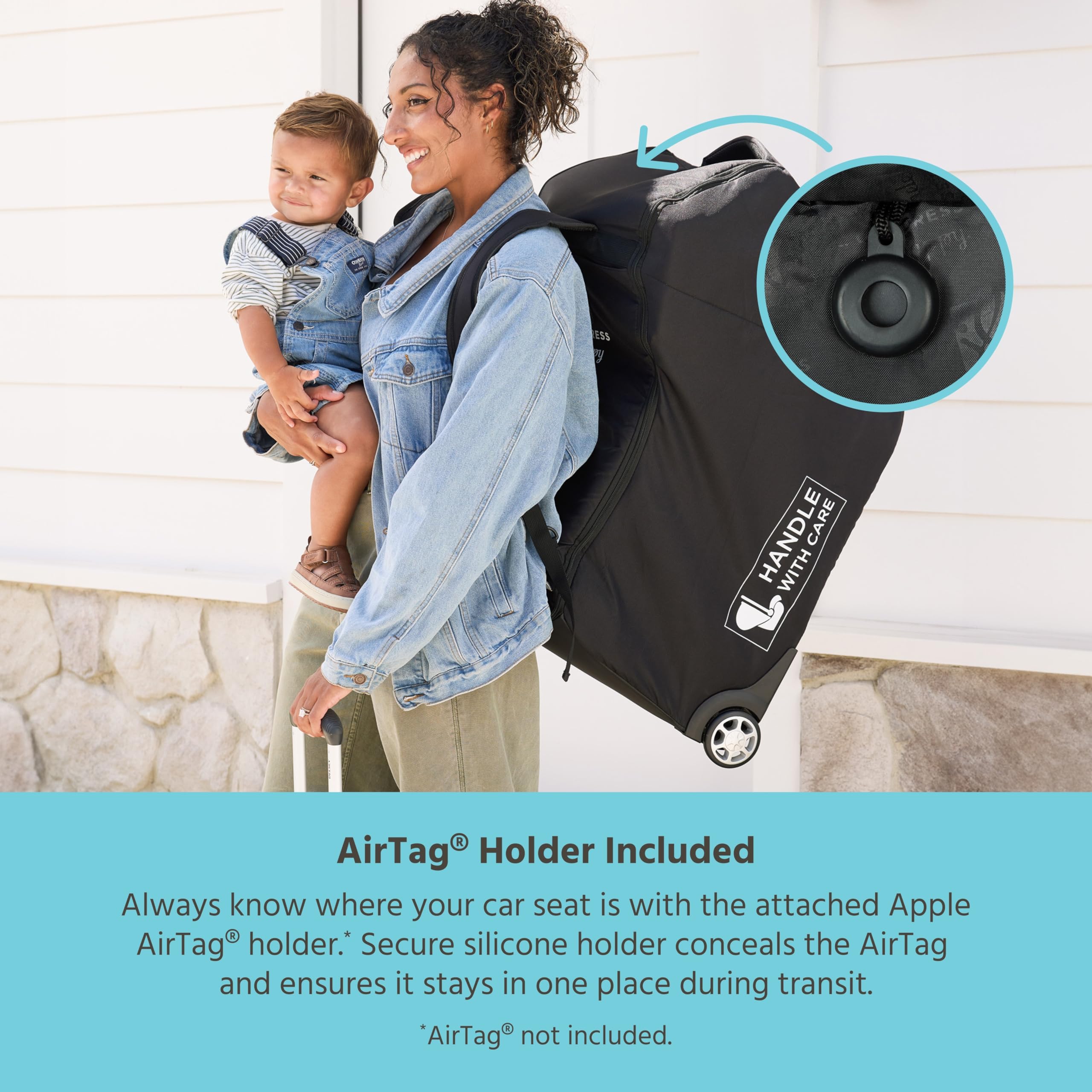 J.L. Childress Premium Infant Car Seat Travel Bag with Thick Padding & Backpack Straps - Universal Fit for UppaBaby, Nuna, Chicco & Most Car Seat Bases - Airplane Travel Approved with AirTag Holder - Perfect for Family Vacations & Air Travel with Baby