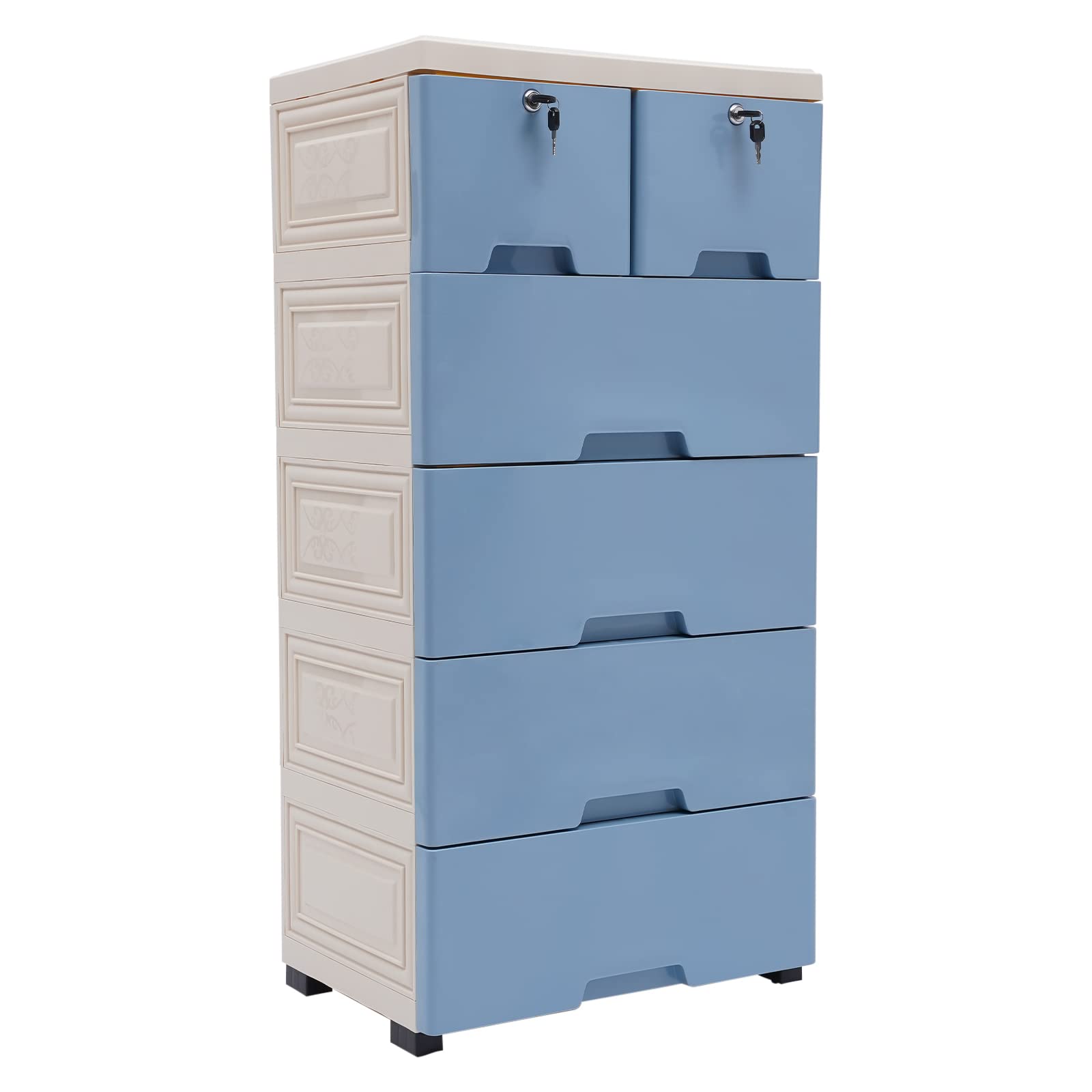 6-Drawer Tall Plastic Dresser with Wheels - Vertical Storage Tower Cabinet for Bedroom, Living Room, Entryway & Closet Organization - Space-Saving Chest of Drawers with Smooth Gliding Wheels (Blue) - Perfect for Small Apartments, Dorm Rooms and Tight Spaces