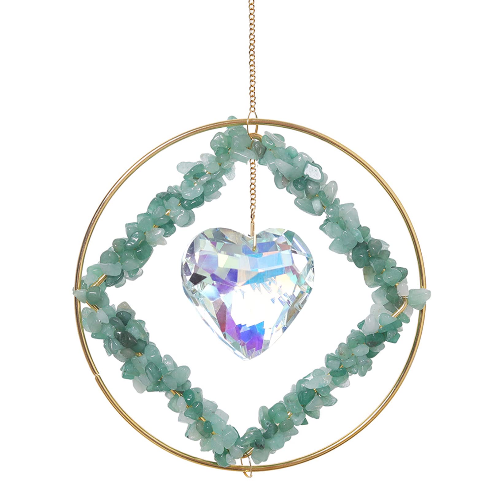 Natural Green Stone Suncatcher Crystal Heart Prism Pendant - Rainbow Maker Window Hanging Decor for Home, Garden & Gifts - Creates Stunning Light Reflections for Meditation & Relaxation Spaces