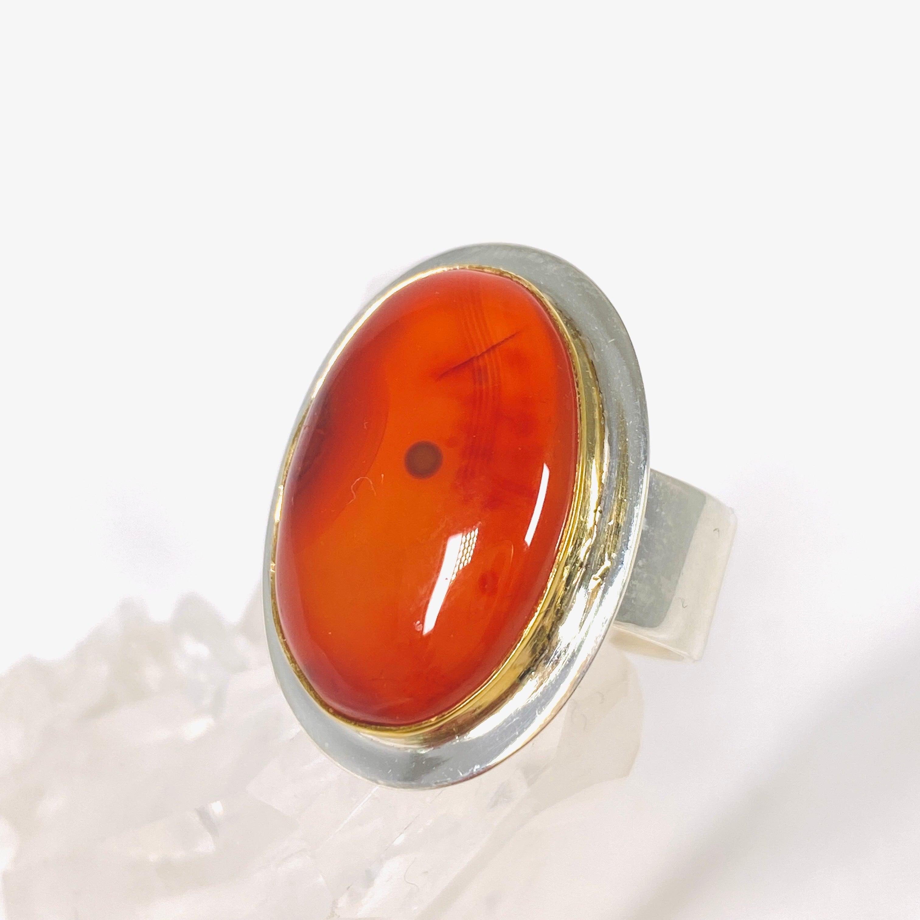 Natural Carnelian Oval Ring with 14K Gold Detailing - Size 7 Women's Fashion Jewelry for Wedding, Party & Everyday Wear KRGJ2864