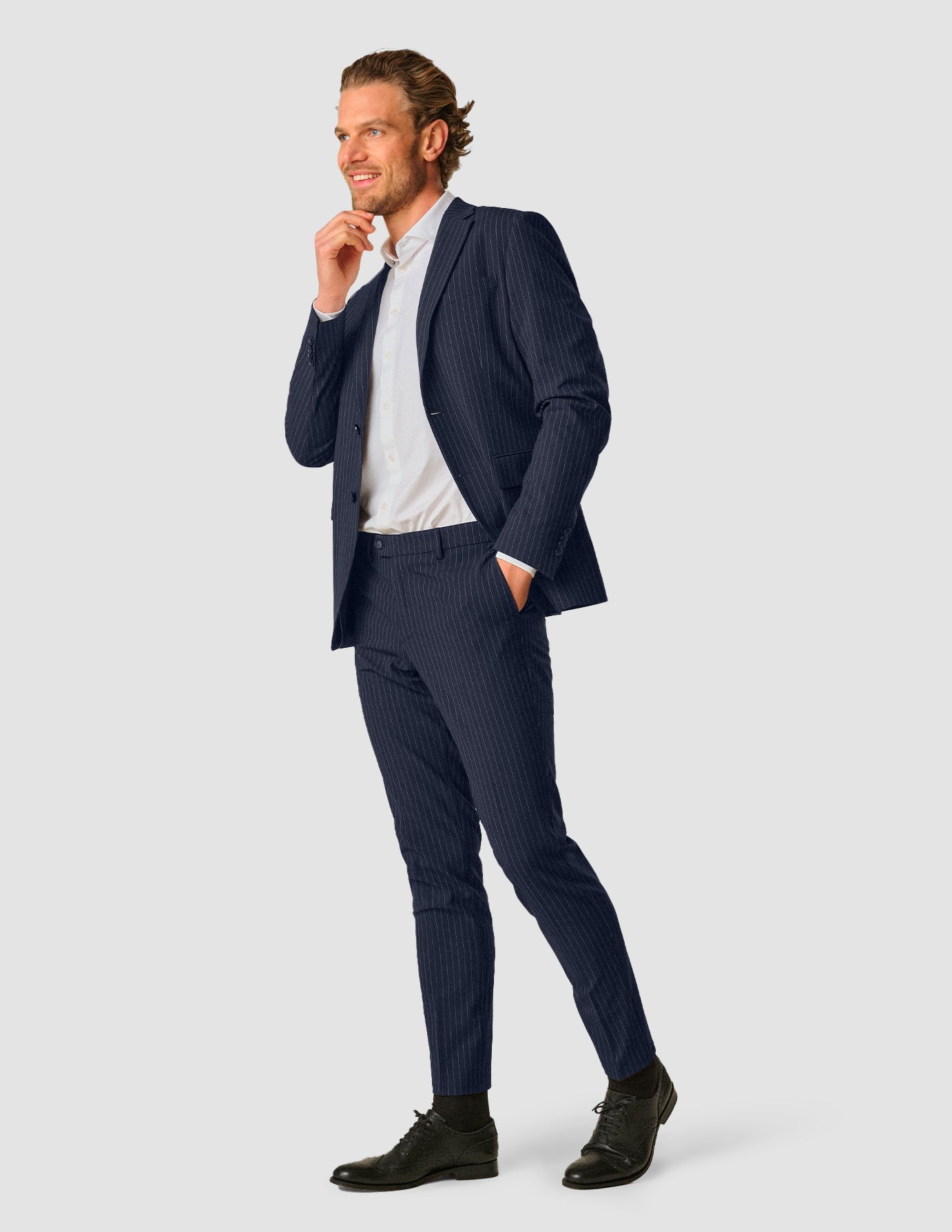 Essential Blazer Regular Navy Pinstripe - Classic Men's Business Suit Jacket for Office, Wedding & Formal Events