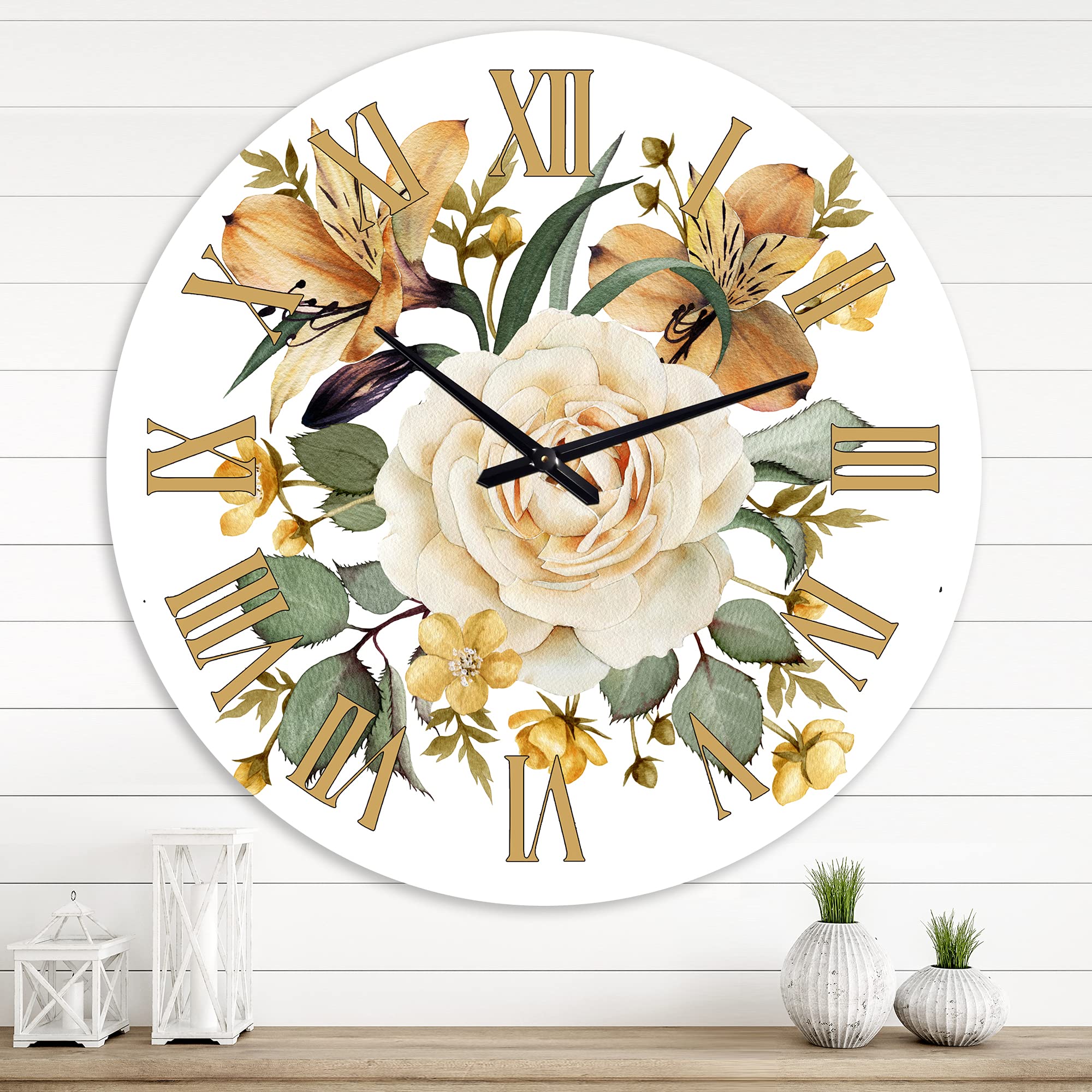 Vintage White Rose Floral Wall Clock - Large Traditional Decorative Clock for Bedroom, Living Room, Kitchen & Office | Perfect Home Decor Gift Idea