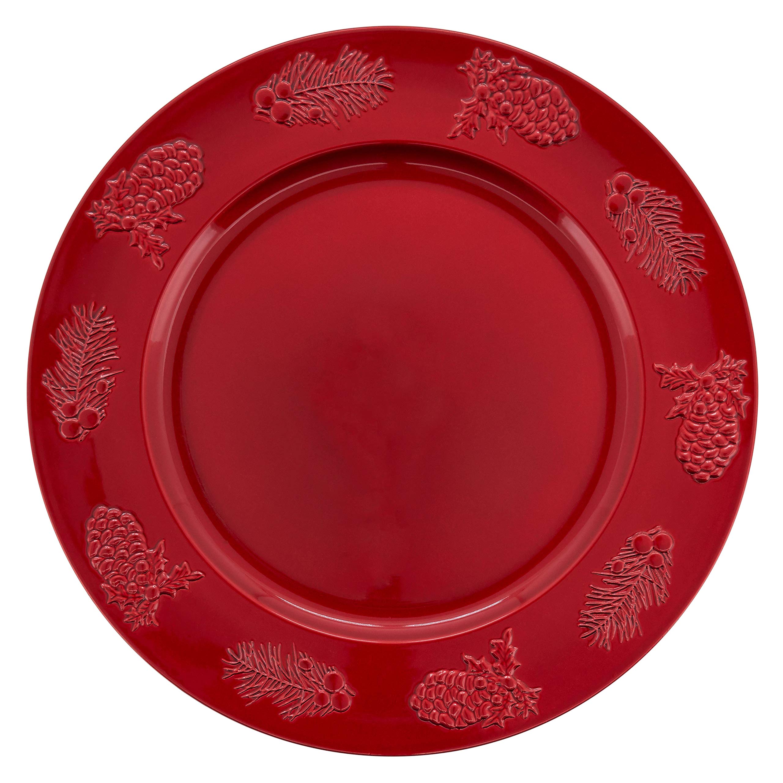 Holly Berry Design Charger Plates - Set of 4 Elegant Decorative Dinner Plates for Holiday Table Setting, Wedding, and Special Occasions