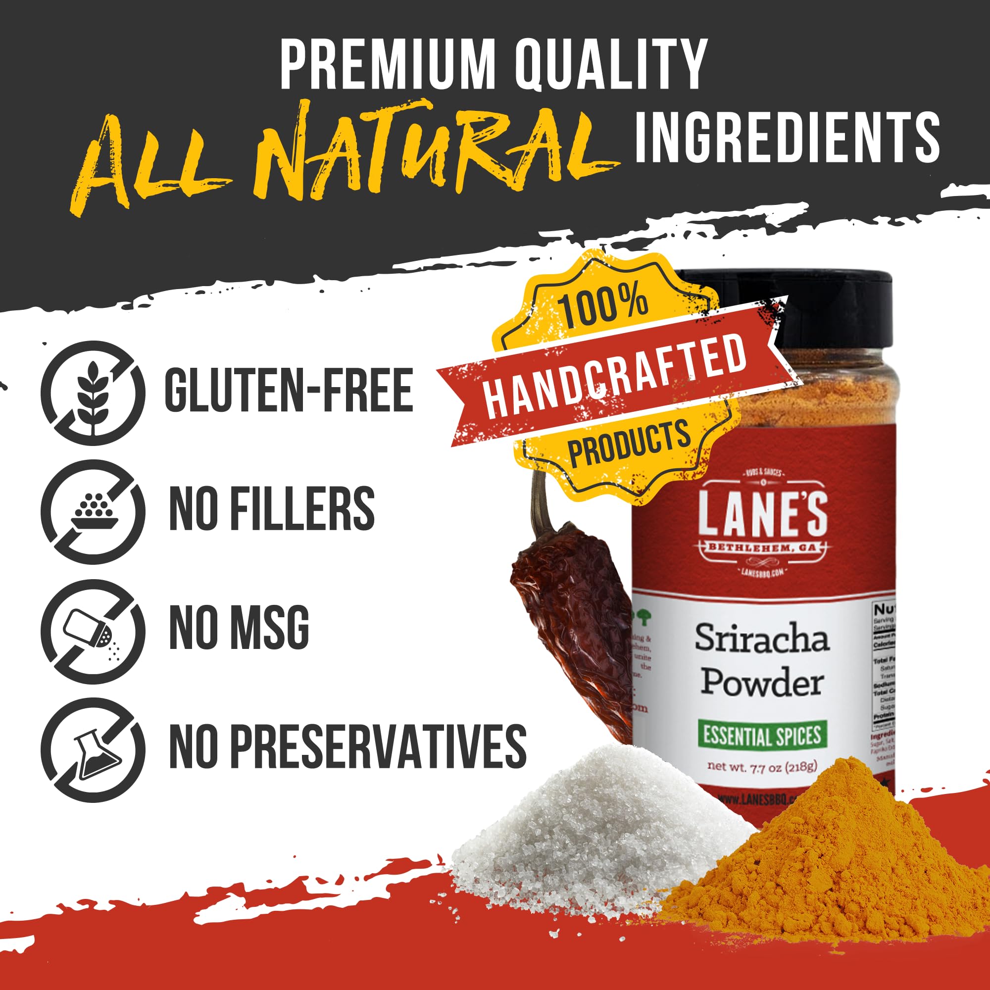 **Lane's Sriracha Seasoning Powder - All-Natural Spice Blend for Cooking, Grilling & Seasoning | Perfect for Meat, Vegetables & Snacks | Made in USA | 7.7 Oz | Great for BBQ, Popcorn & Meal Prep**