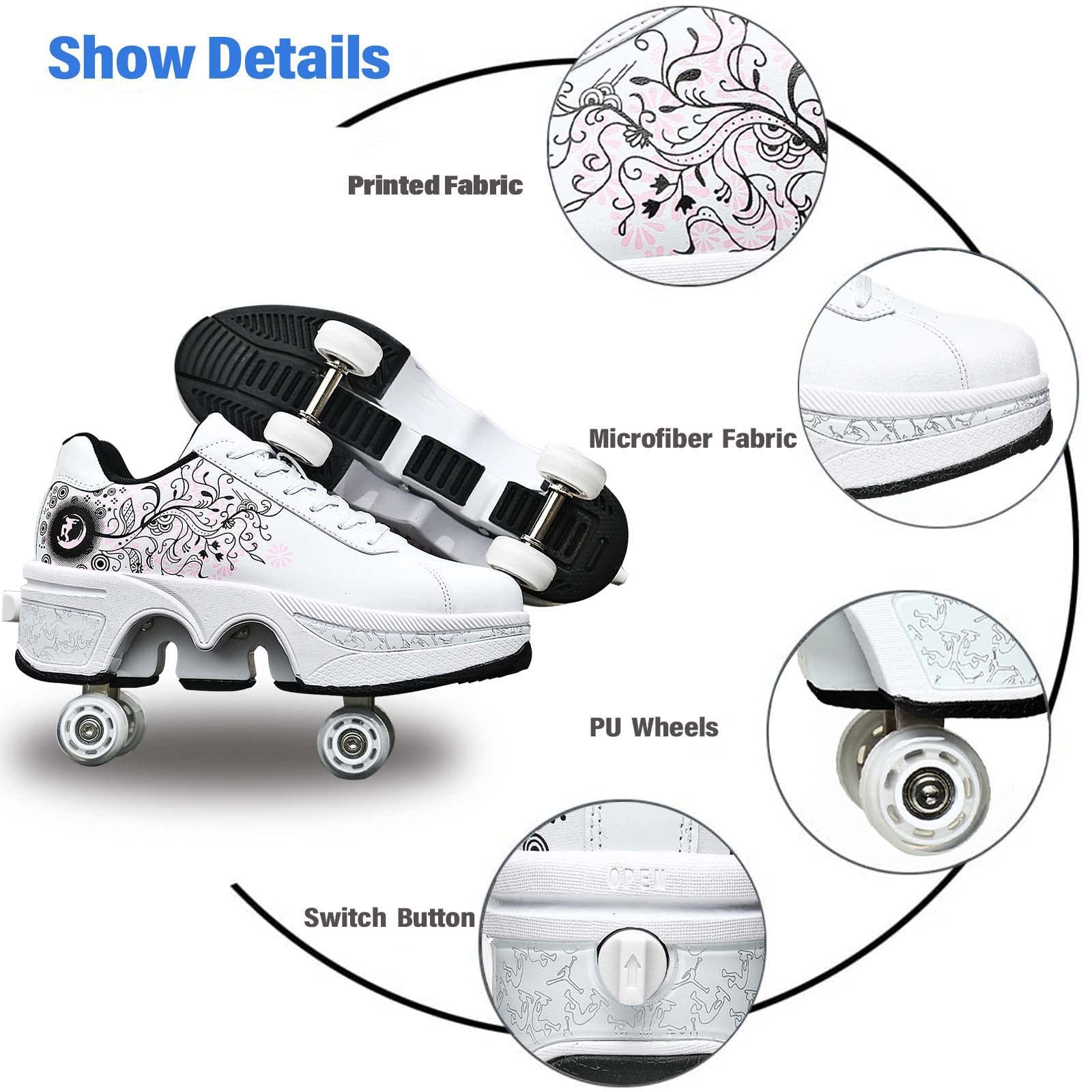 Women's & Kids' Convertible Roller Skate Shoes - 4-Wheel Adjustable Roller Sneakers for Outdoor Skating, Fun & Fitness | Perfect for Girls, Boys & Beginners at Parks, Rinks & Streets