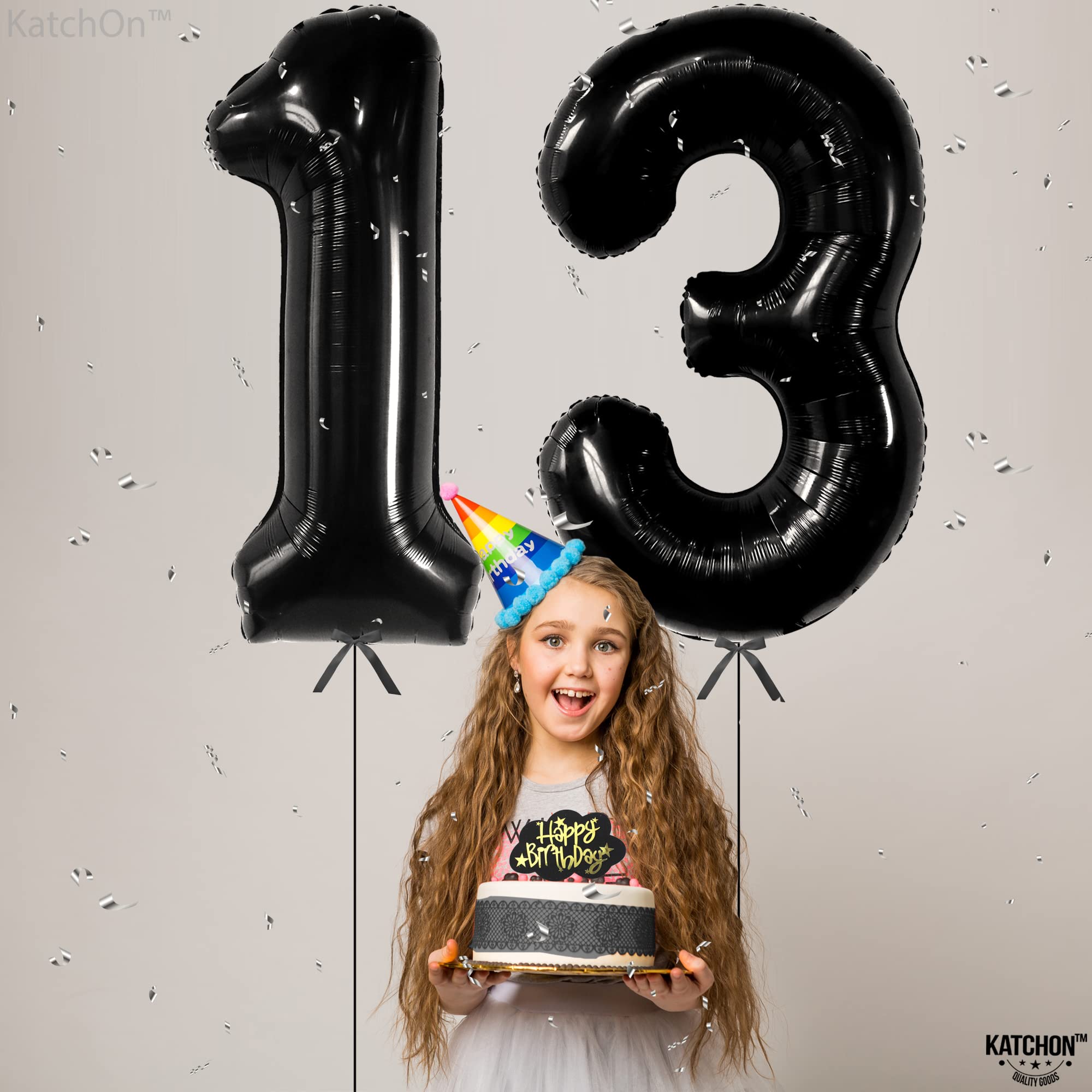 KatchOn 40 Inch Black 13 Balloon Numbers - Large Birthday Decorations for 13th Birthday Party | Teen Boy & Girl Celebration | Perfect for Sweet 16, Quinceañera & Milestone Events