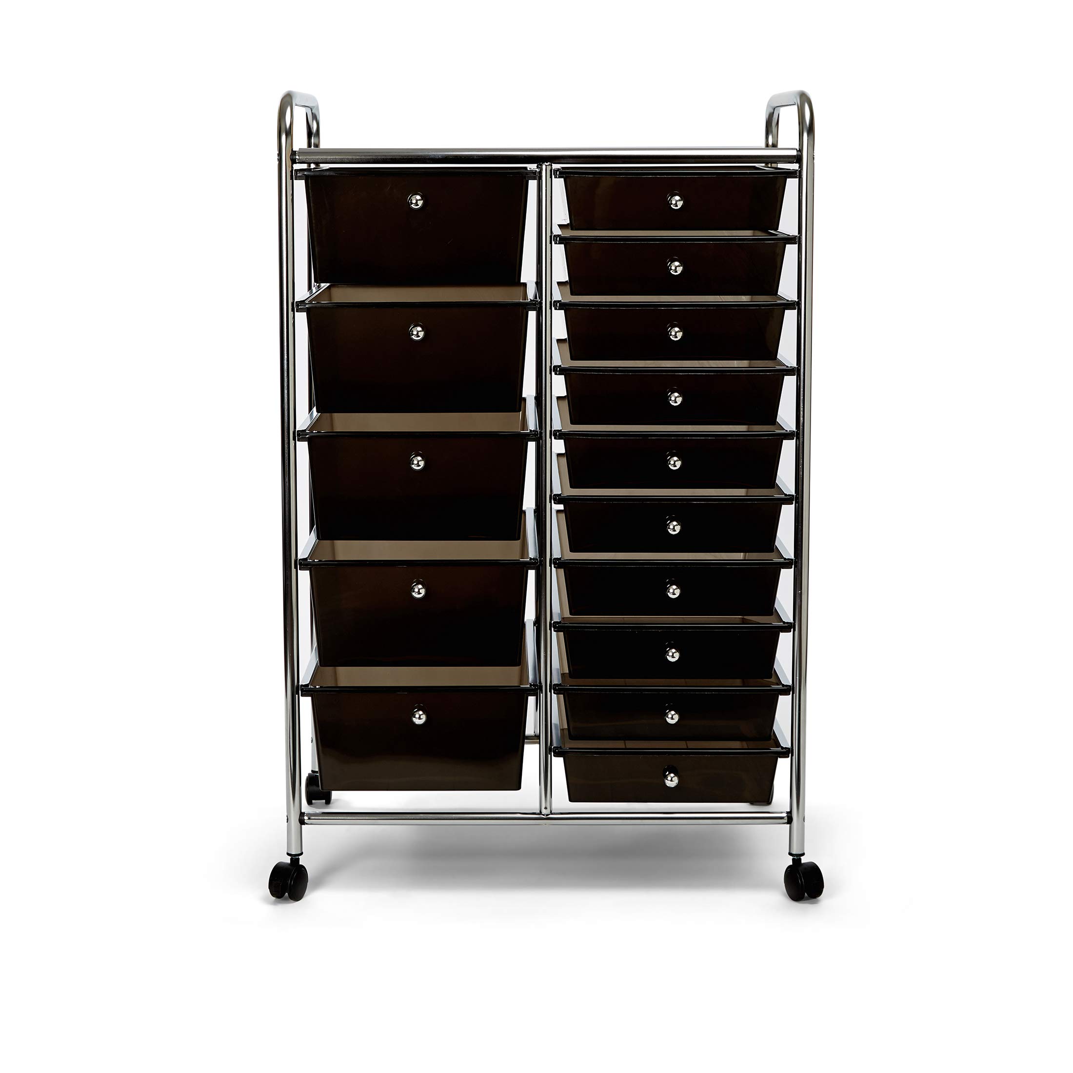 Seville Classics 15-Drawer Multipurpose Mobile Rolling Utility Storage Organizer Cart - Translucent Black | Perfect for Office, Craft Room, Garage & Home Organization