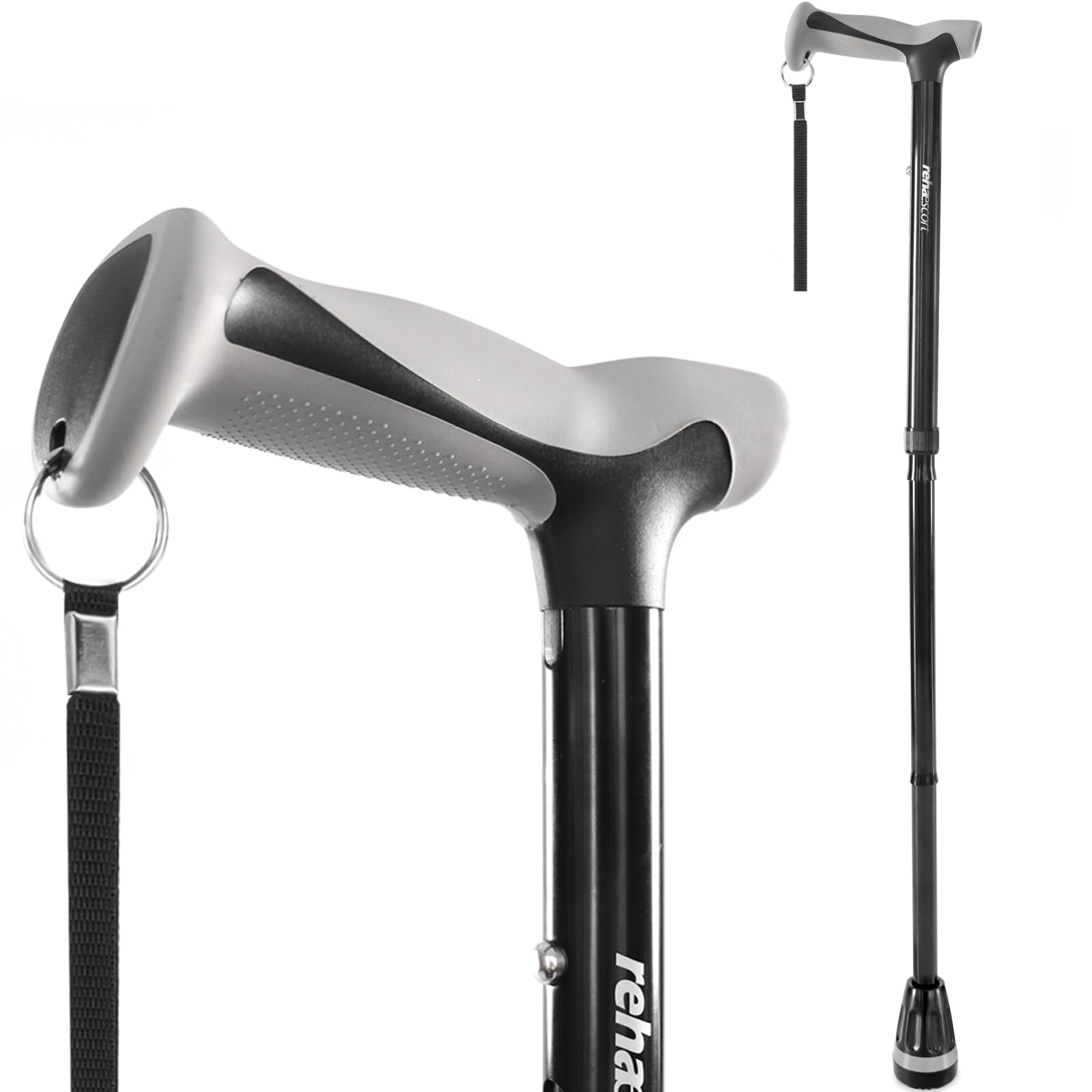 Adjustable Folding Walking Cane with Soft Ergonomic Handle - Lightweight Mobility Aid for Men & Women - Heavy Duty All Terrain Tip - Senior Walking Stick with Travel Bag - Ideal for Hiking, Travel & Daily Support
