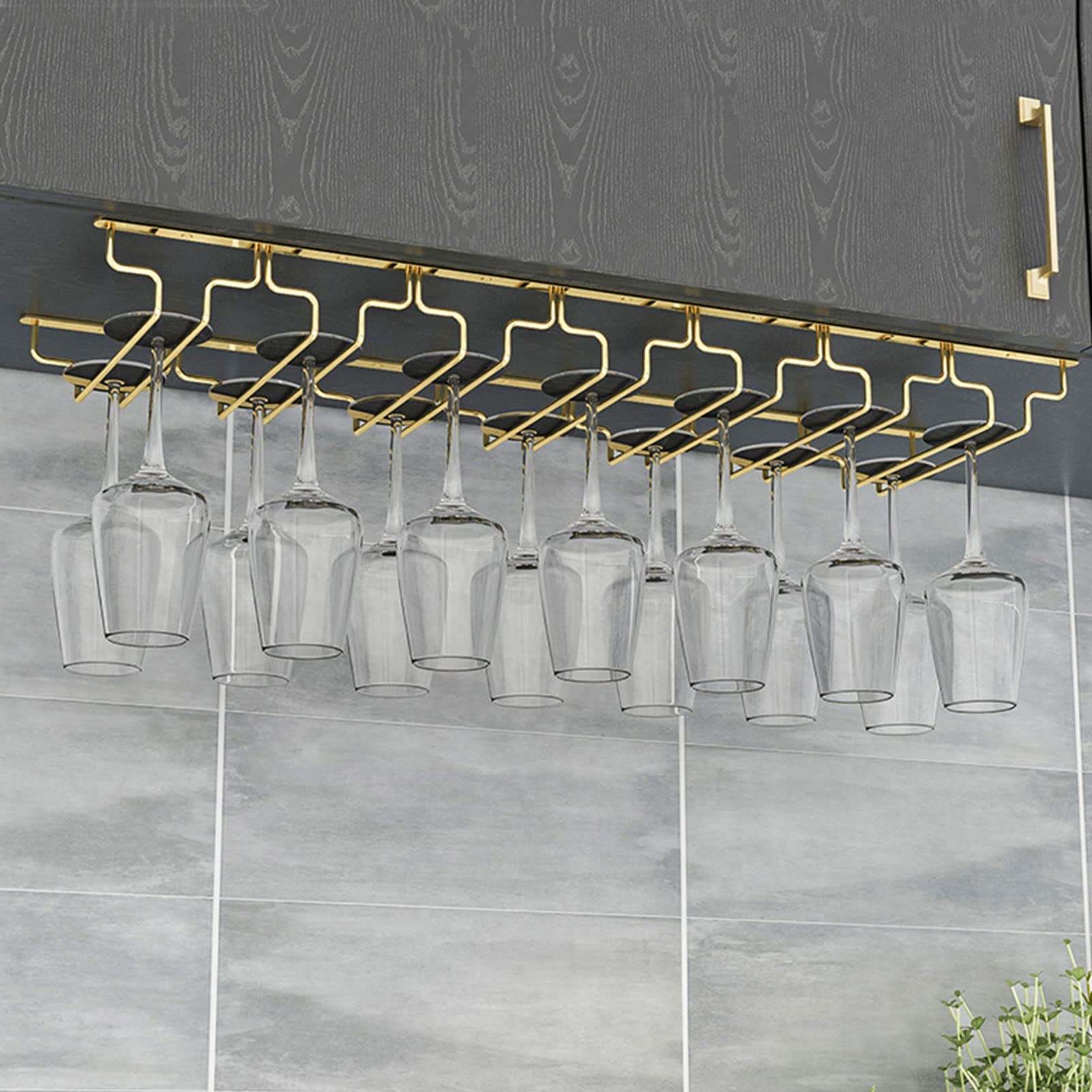 Stainless Steel Under Cabinet Wine Glass Rack - 304 Gold Metal Stemware Holder for Champagne & Goblets (80x18x5.5cm) - Perfect for Kitchen, Bar & Dining Room Organization