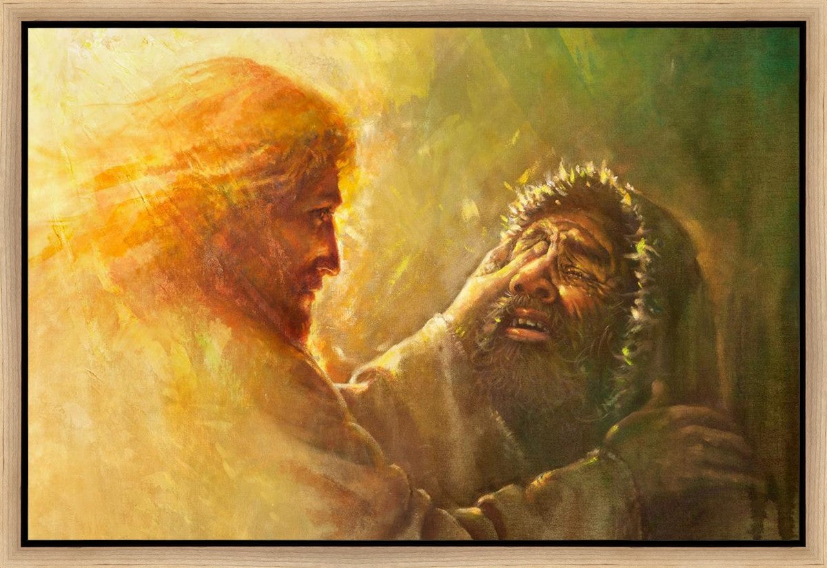 Healing the Blind Man Gallery Wrap Canvas Art - Religious Christian Wall Decor for Home, Church & Office - Inspirational Bible Story Painting