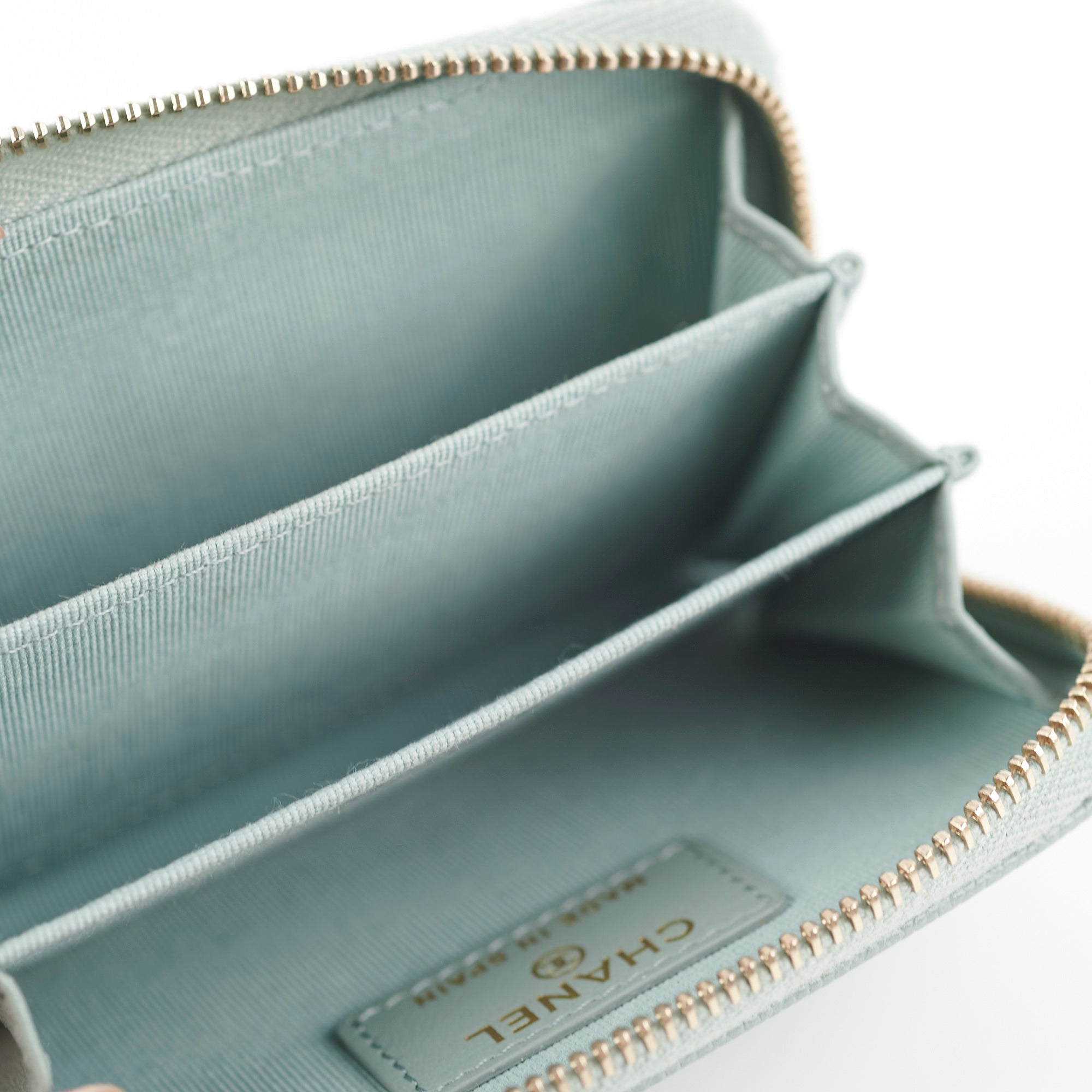 Chanel Blue & Grey Leather Zipper Card Holder Wallet for Women - Perfect for Everyday Use, Travel, and Organizing Credit Cards & Cash