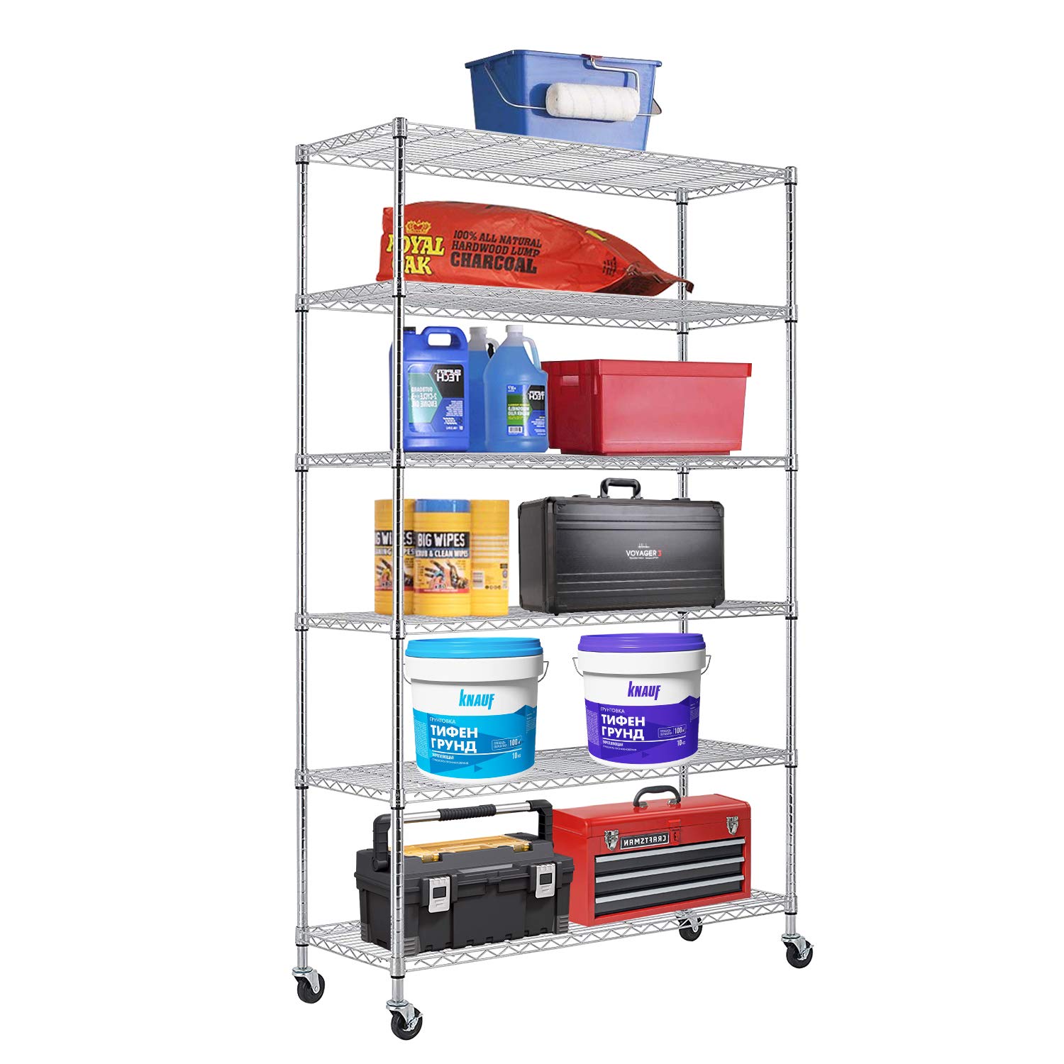 PayLessHere 6-Tier Commercial Grade Wire Shelving Unit - Heavy Duty Metal Shelf Organizer with Wheels, NSF Certified 2100LBS Capacity (18x48x72 Inches) - Perfect for Restaurant Kitchen Storage, Garage Organization & Warehouse Shelving Solutions