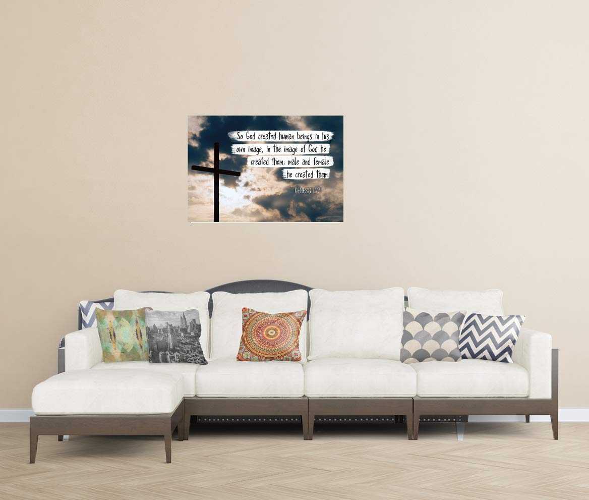 Genesis 1:27 Bible Verse Poster - 13x19 Inch Inspirational Scripture Wall Art | Christian Home Decor & Gift Idea for Baptism, Wedding, Church | Unframed Print Under $20