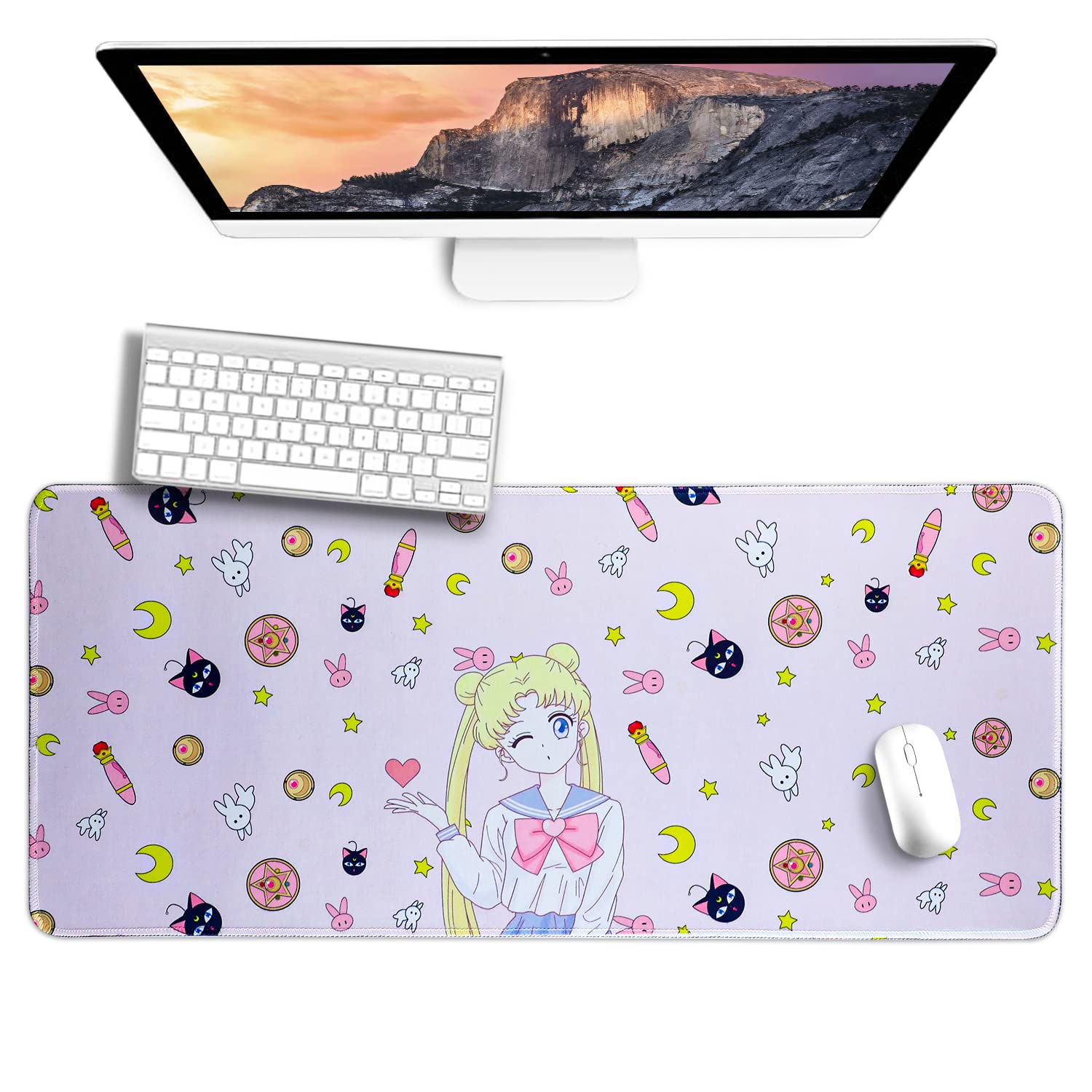 Premium Sailor Cat Gaming Mouse Pad - Non-Slip Rubber Base, Stitched Edge, Waterproof Desk Mat (11.8x27.5 Inches) for PC, Laptop & Office Use - Perfect for Gaming, Work & Home Office Setup