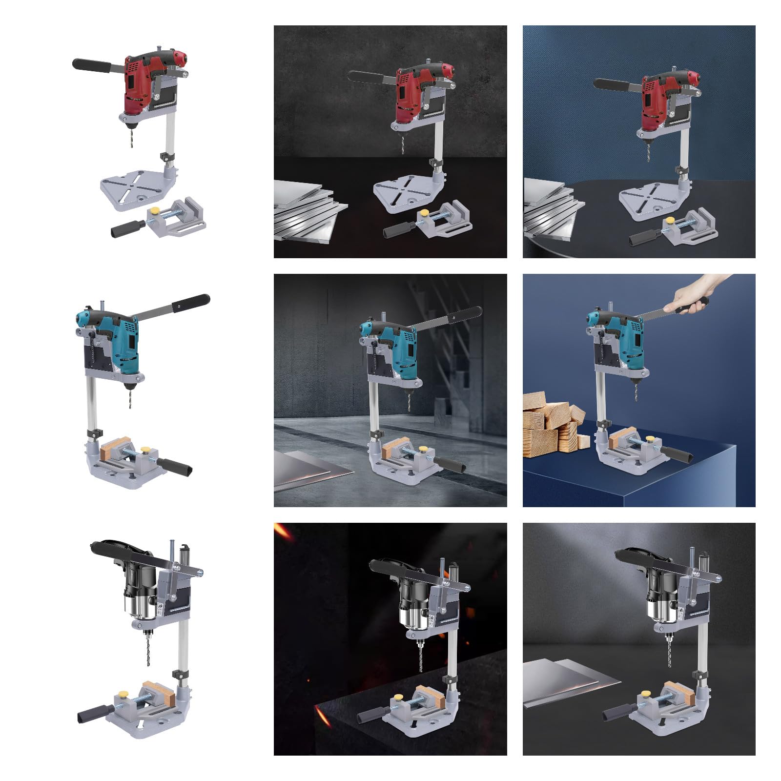 Universal Benchtop Drill Press Stand - Adjustable Chuck Holder for Hand Drills & Mini Drill Presses | Durable Aluminum Alloy Base | Perfect for Woodworking, Metalworking & DIY Projects