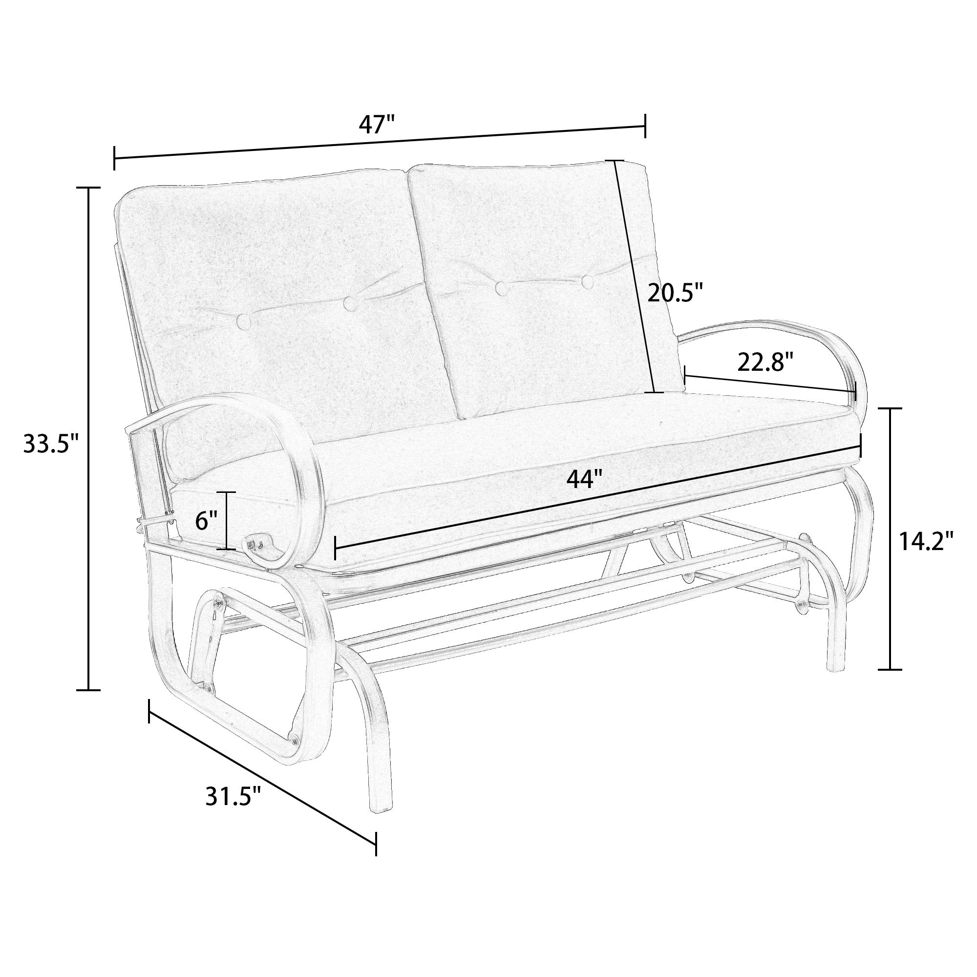 2-Seat Outdoor Swing Glider Bench with Cushions - Patio Rocking Loveseat Chair in Beige for Garden, Porch & Backyard Relaxation