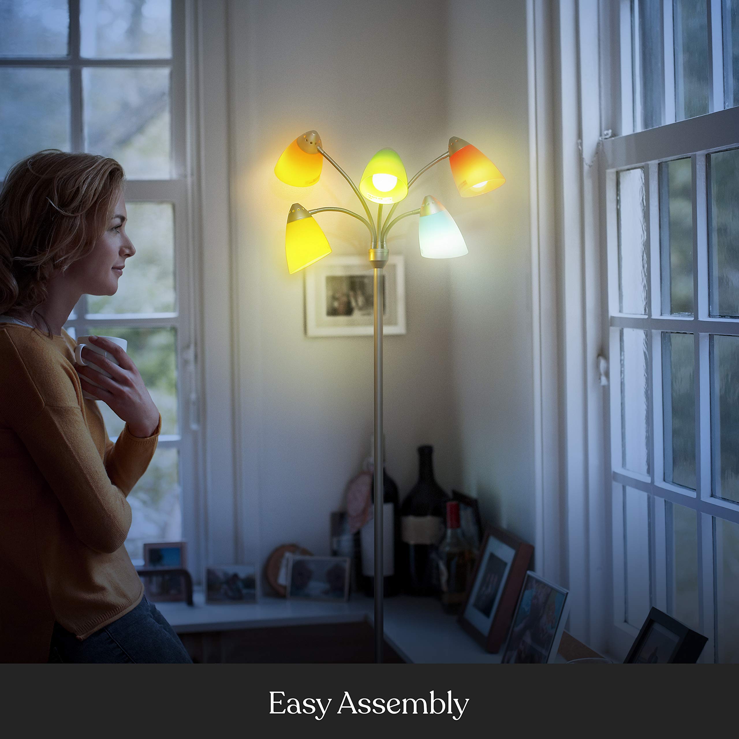 Brightech Medusa LED Floor Lamp - Adjustable Multi-Head Dimmable Standing Light for Living Room, Bedroom & Office - Tall Modern Floor Lamp with Interchangeable Shades - Perfect for Reading, Working & Home Decor (Silver)
