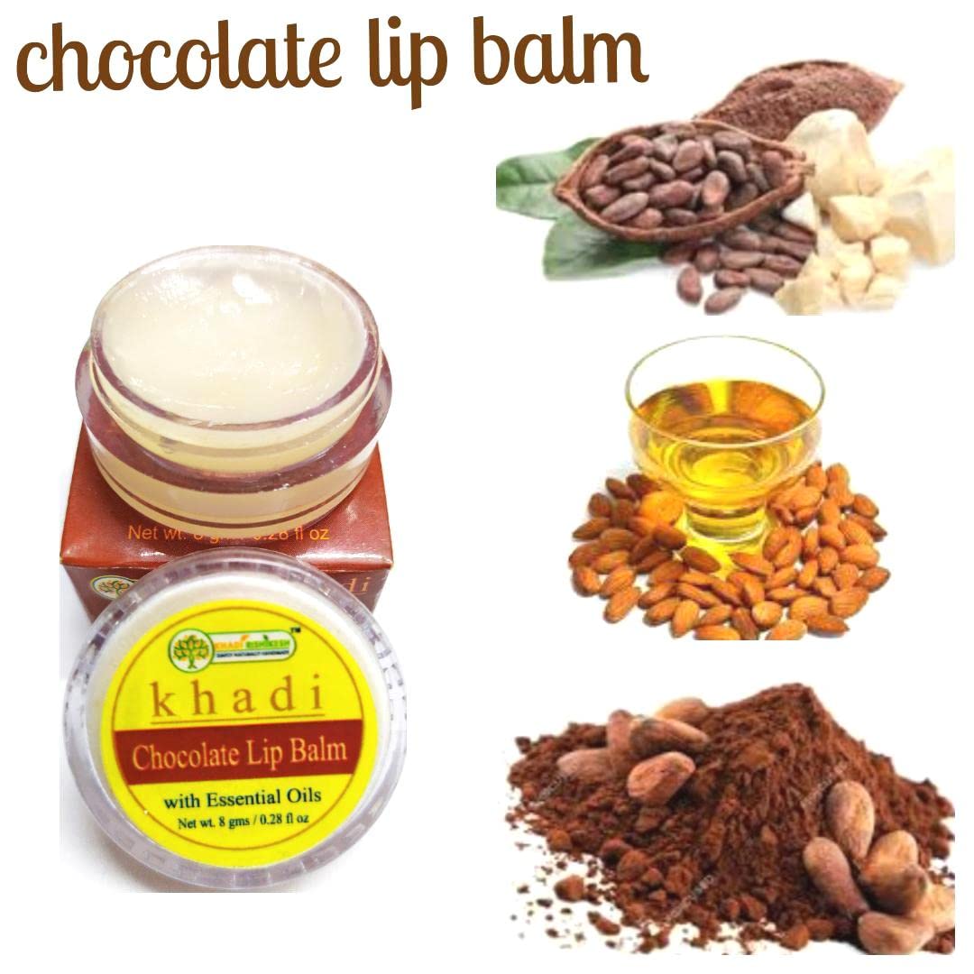 KHADI RISHIKESH Herbal Chocolate Lip Balm for Dry & Chapped Lips | Natural Moisturizing Treatment to Lighten Dark Lips | Soft & Supple Lip Care for Women & Men | 8GM Pack | Perfect for Daily Use, Travel & Winter Protection