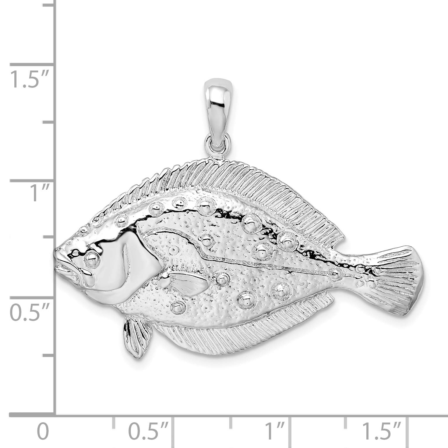 3D Flounder Fish Sterling Silver Pendant - Handcrafted Polished Jewelry for Women & Men - Perfect for Gifts, Beach Outfits & Ocean-Themed Fashion