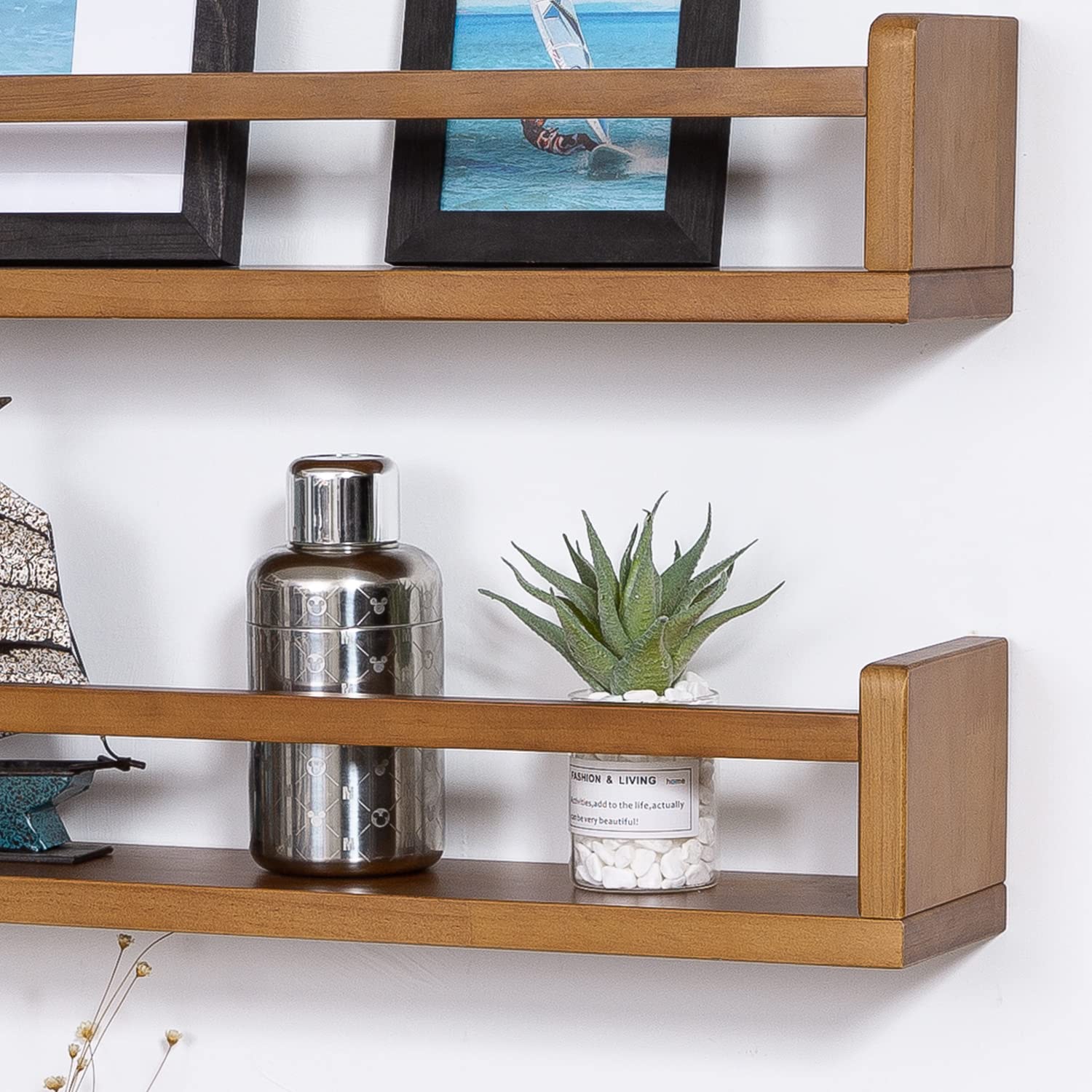 AZSKY 36 Inch Light Walnut Floating Wall Bookshelf - Set of 3 Nursery Shelves for Kids Room, Wall Mounted Book Storage Organizer for Toddler Toys & Books - Perfect for Bedroom, Playroom, and Classroom Organization