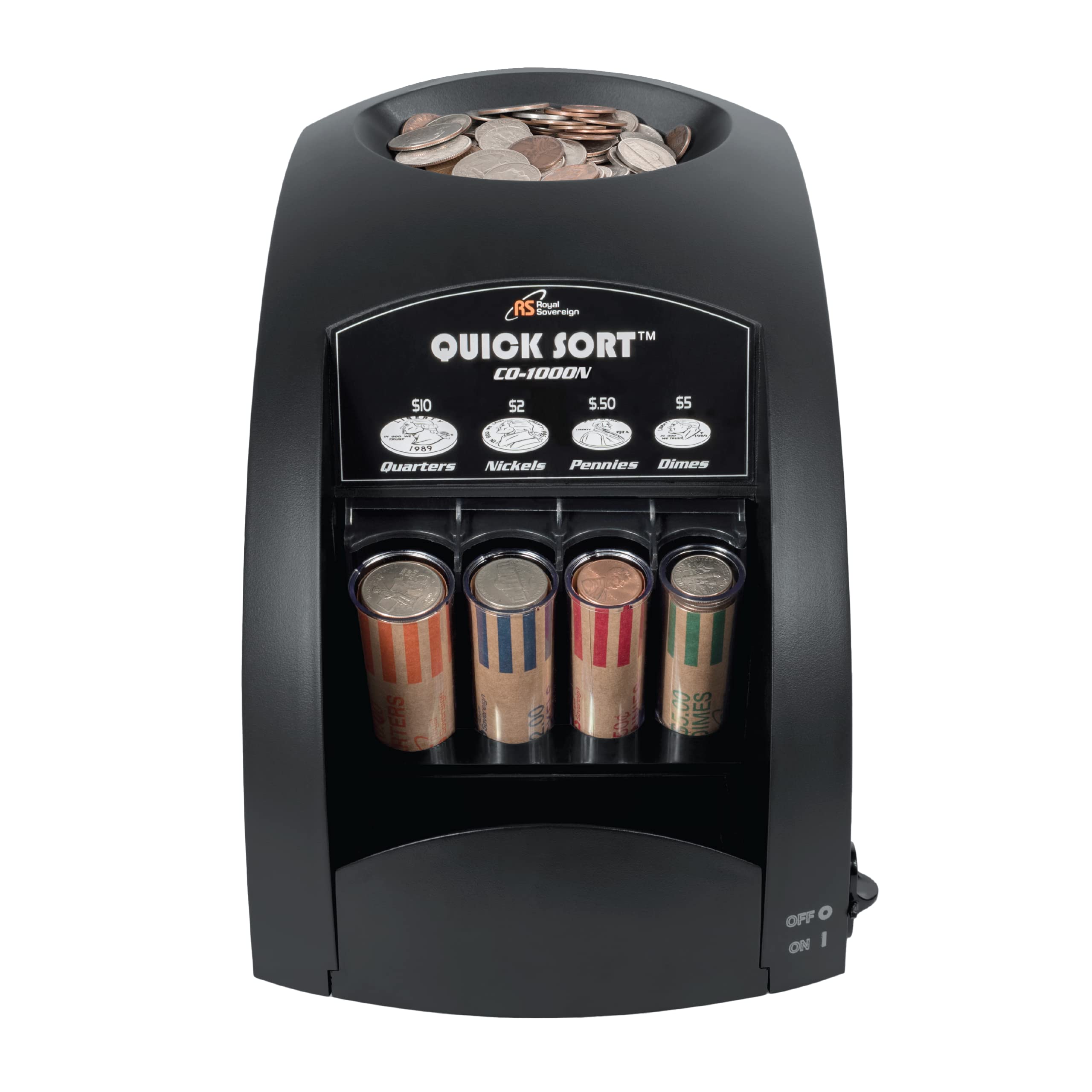 Royal Sovereign CO-1000N Coin Sorter Machine with Anti-Jam Technology & Coin Wrappers - Fast Cash Counting for Banks, Retail Stores & Home Use