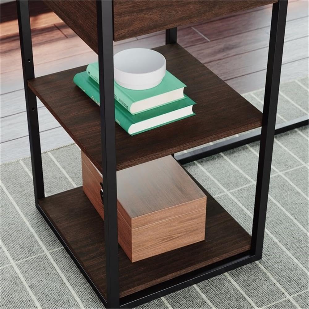 Pemberly Row Modern L-Shaped Computer Desk - Engineered Wood Home Office Furniture in Deco Stone Gray for Small Spaces & Workstations