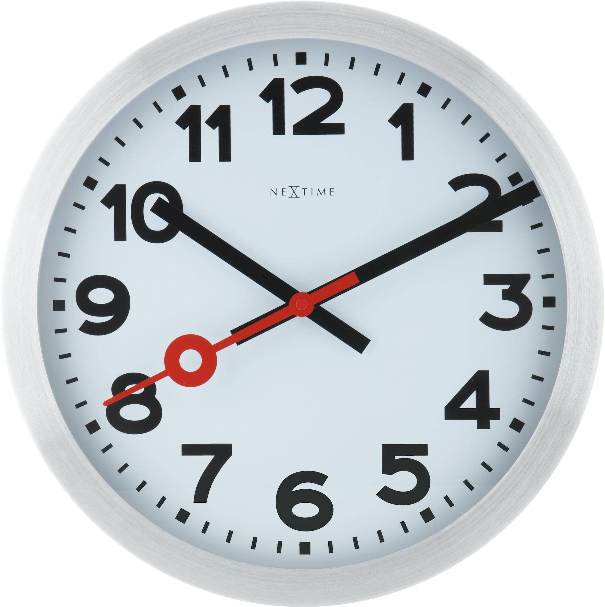 Nextime Silent Round Wall Clock - 35 cm White Modern Clock for Home, Office, or Classroom - Ultra Quiet Battery Operated Clock with Large Display