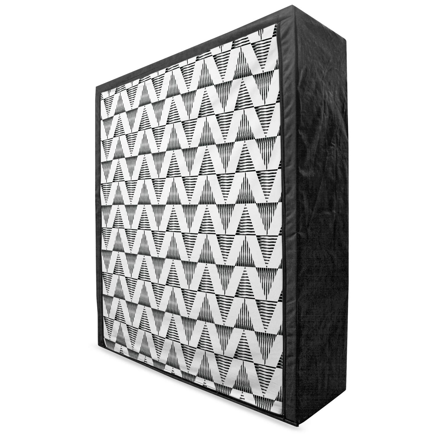 Ambesonne Black and White Portable Fabric Wardrobe with Striped Triangle Boho Design - 59 Inch Clothing Organizer with Shelves for Bedroom, Closet Storage & Travel Use