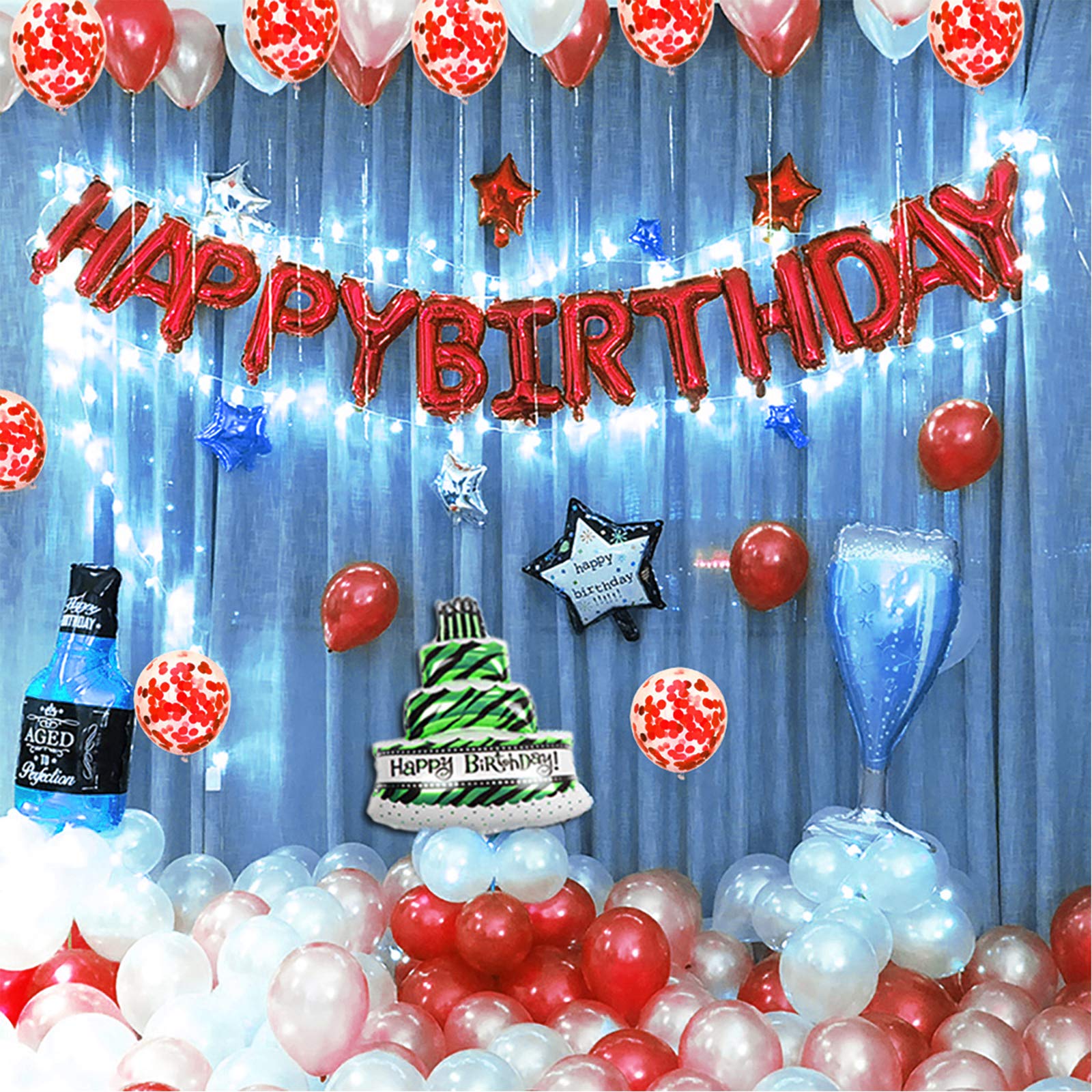 Happy Birthday Balloons Decorations Set - 13pcs Letter Balloons Banner, 2 Giant Star Foil Balloons, 4 Confetti Balloons, 6 Latex Balloons (Red) - Perfect for Birthday Parties, Baby Showers & Anniversary Celebrations