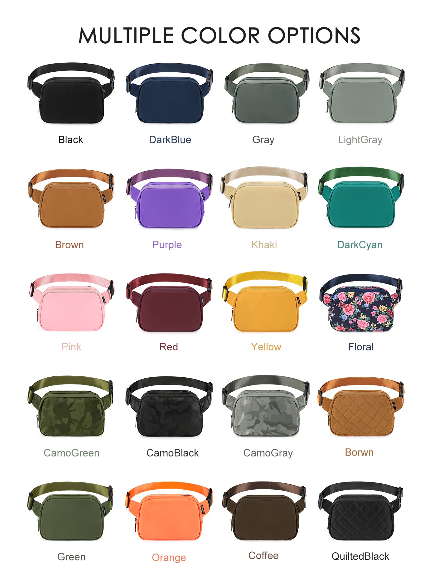 ZORFIN Adjustable Crossbody Fanny Pack for Women & Men - Light Purple Belt Bag for Hiking, Running, Travel - Hands-Free Waist Pack for Outdoor Activities, Concerts & Daily Use
