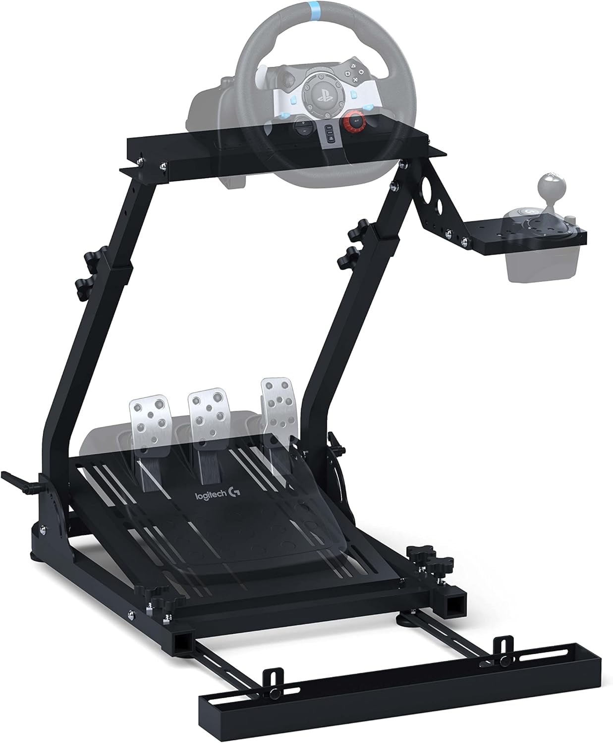 GT Omega Racing Wheel Stand for Logitech G923 G29 G920 & Thrustmaster T500 RS - Force Feedback Wheel Stand with TH8A Shifter Mount V1 - Compatible with Fanatec Clubsport, PS4, Xbox & PC - Perfect for Sim Racing & Gaming Setup