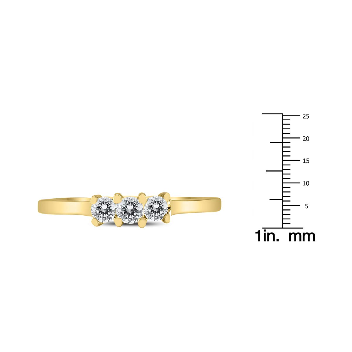 1/4 Carat TW AGS Certified Three Stone Diamond Ring - 10K Yellow Gold Engagement Ring for Women, Perfect for Anniversaries & Proposals