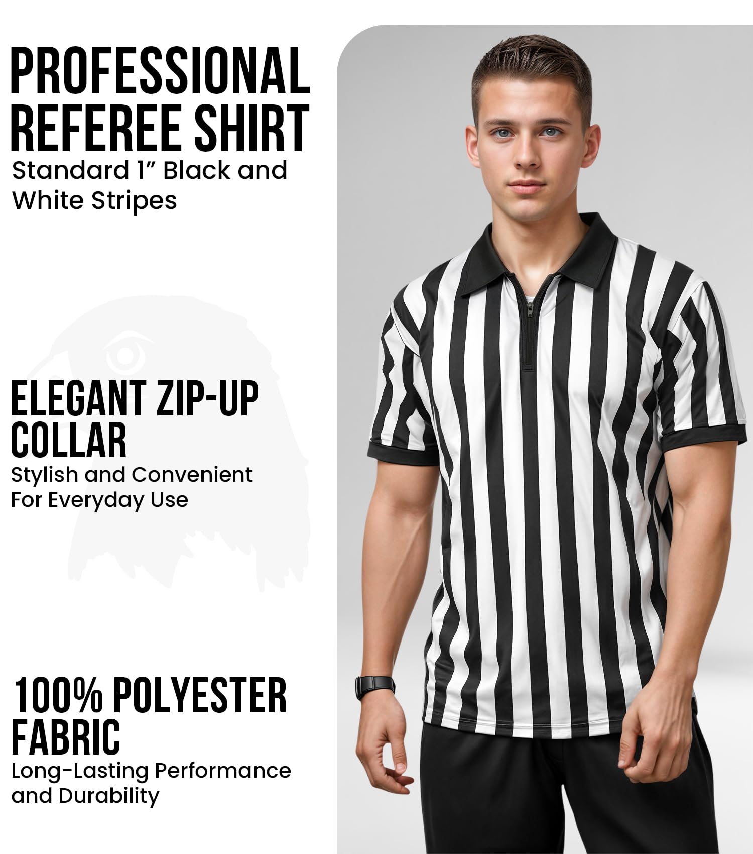 **Men's Athletic Fit Referee Shirt – V-Neck & Zipper Styles for Basketball, Sports & Costume Events – Perfect for Games, Officiating, and Halloween Outfits**