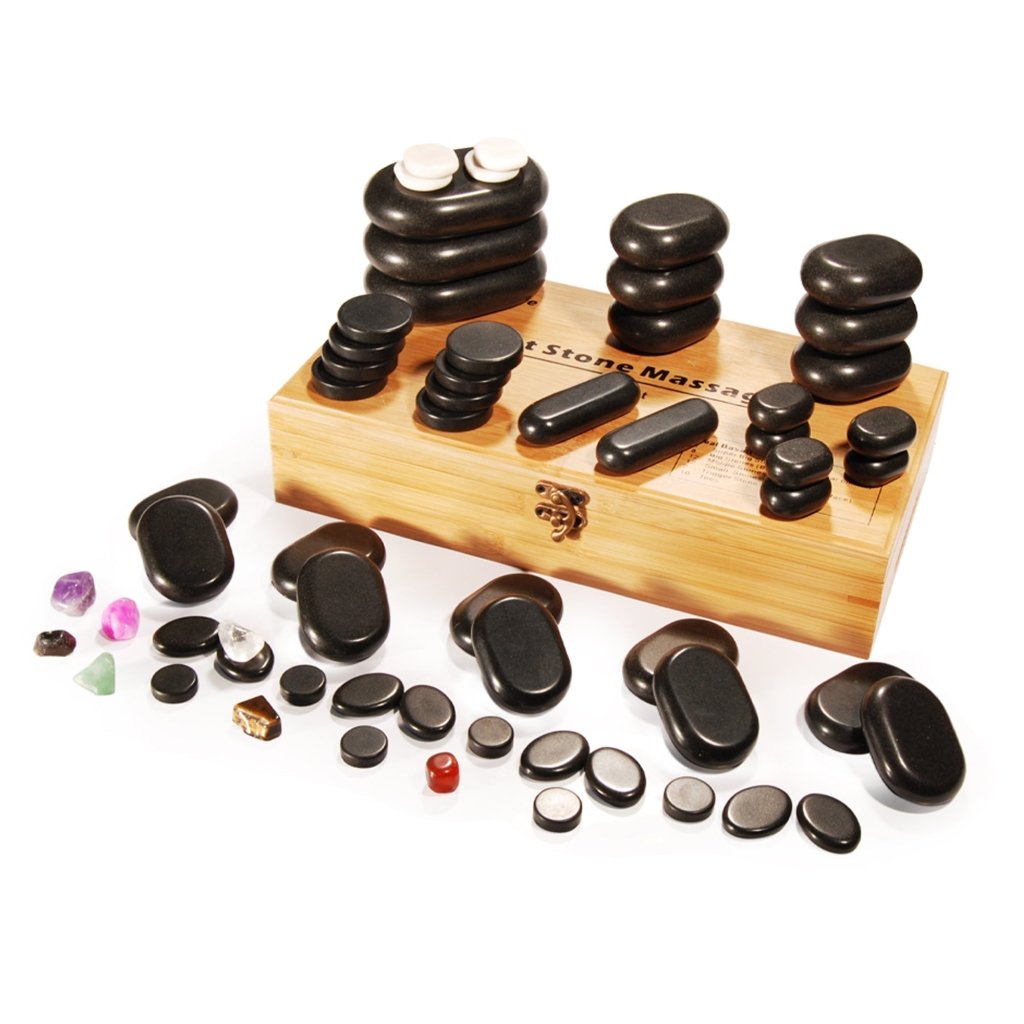 60-Piece Deluxe Hot Stone Massage Set with Basalt Volcanic Rocks, Marble Cold Stones & Chakra Tools | Professional-Grade Home Spa Kit for Relaxation, Pain Relief & Energy Balancing | Perfect for Self-Care, Couples Massage & Therapist Use