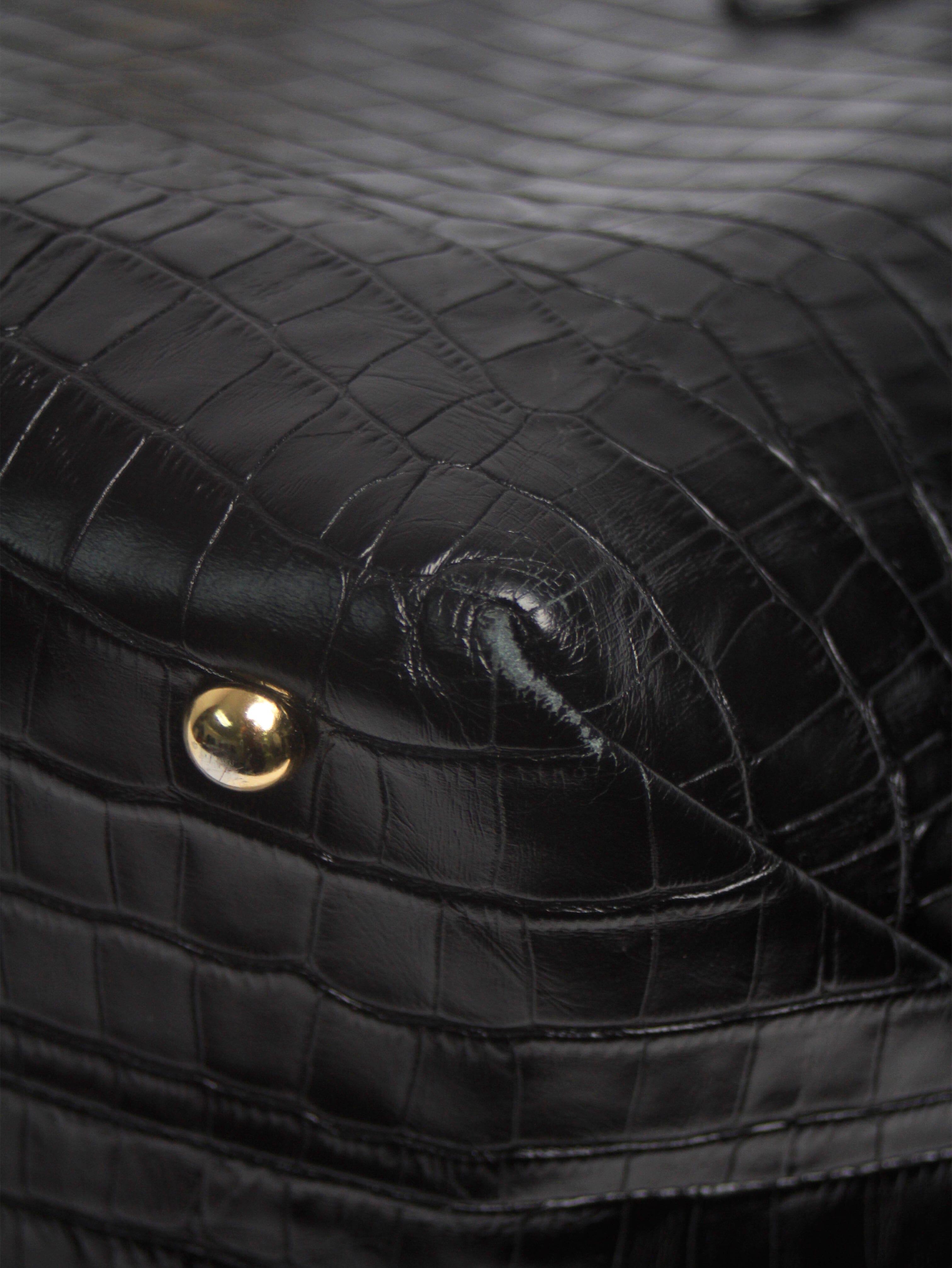 Stylish Black Crocodile Embossed Tote Bag for Women - Fashionable Large Shoulder Bag - Perfect for Work, Travel & Shopping