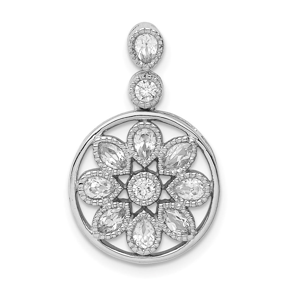 14K White Gold Floral Diamond Slide Pendant Necklace - Elegant Fine Jewelry Gift for Women, Brides, Anniversaries & Special Occasions