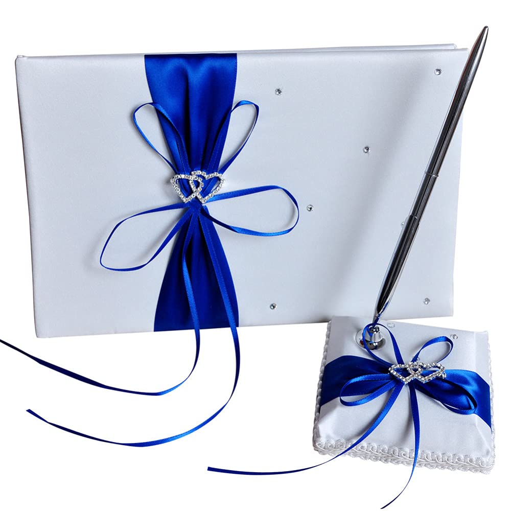 Elegant Wedding Guest Book Set with Ribbon Bow & Pen Holder - Signature Memory Book for Wedding Registry, Bridal Shower & Baby Shower - Perfect for Wedding Parties, Anniversary Celebrations & Special Events